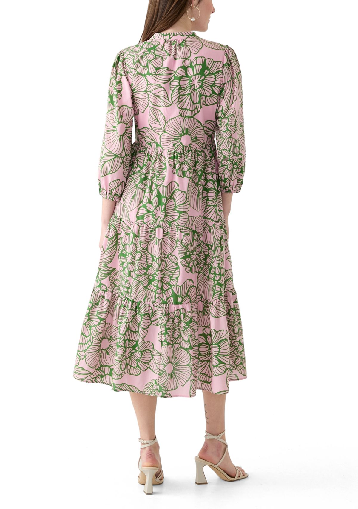 Womens 3/4 Sleeve Tiered Printed Dress
