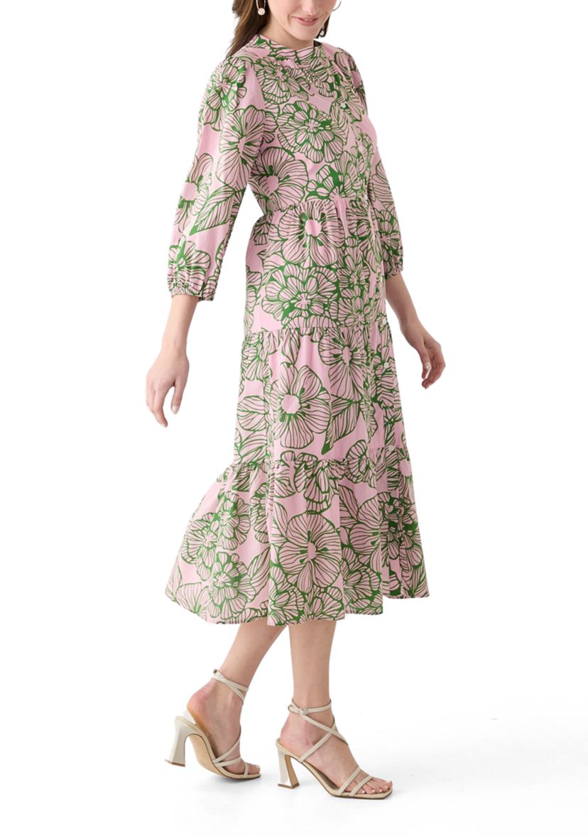 Womens 3/4 Sleeve Tiered Printed Dress