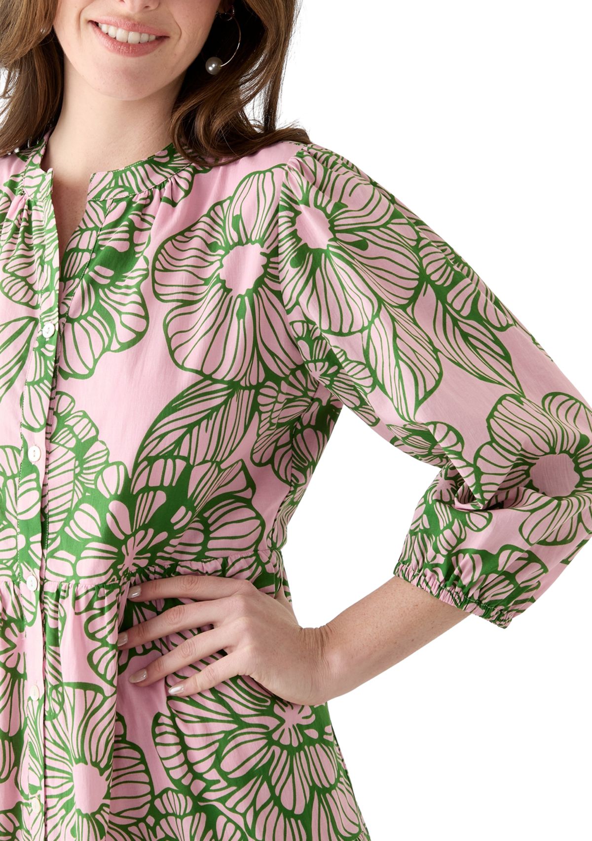 Womens 3/4 Sleeve Tiered Printed Dress