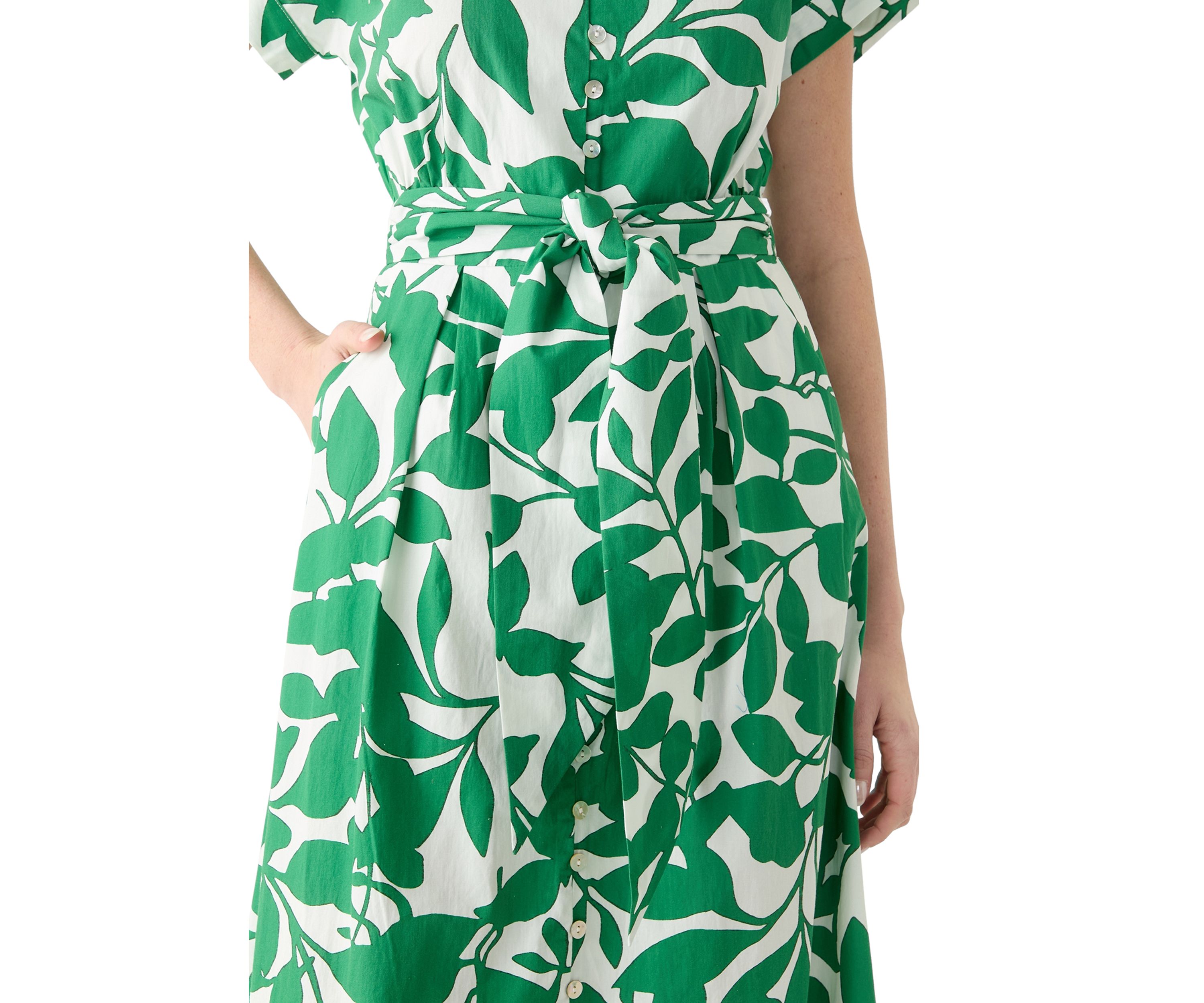 Womens Cotton V-Neck Button Front Printed Dress