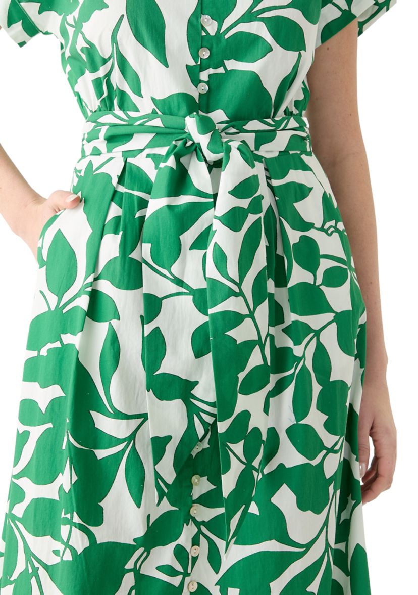 Womens Cotton V-Neck Button Front Printed Dress