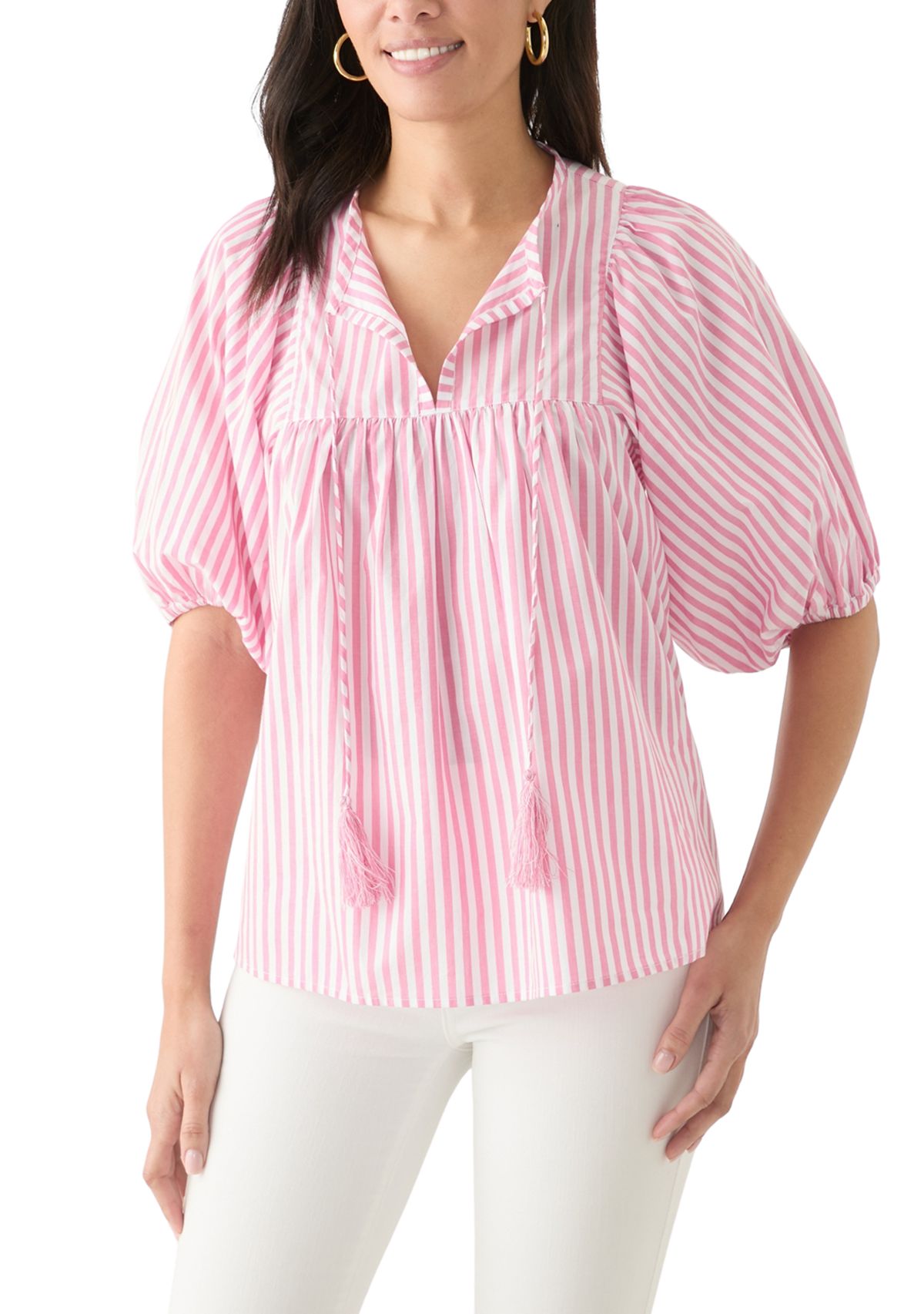 Womens Striped Elbow Sleeve Top