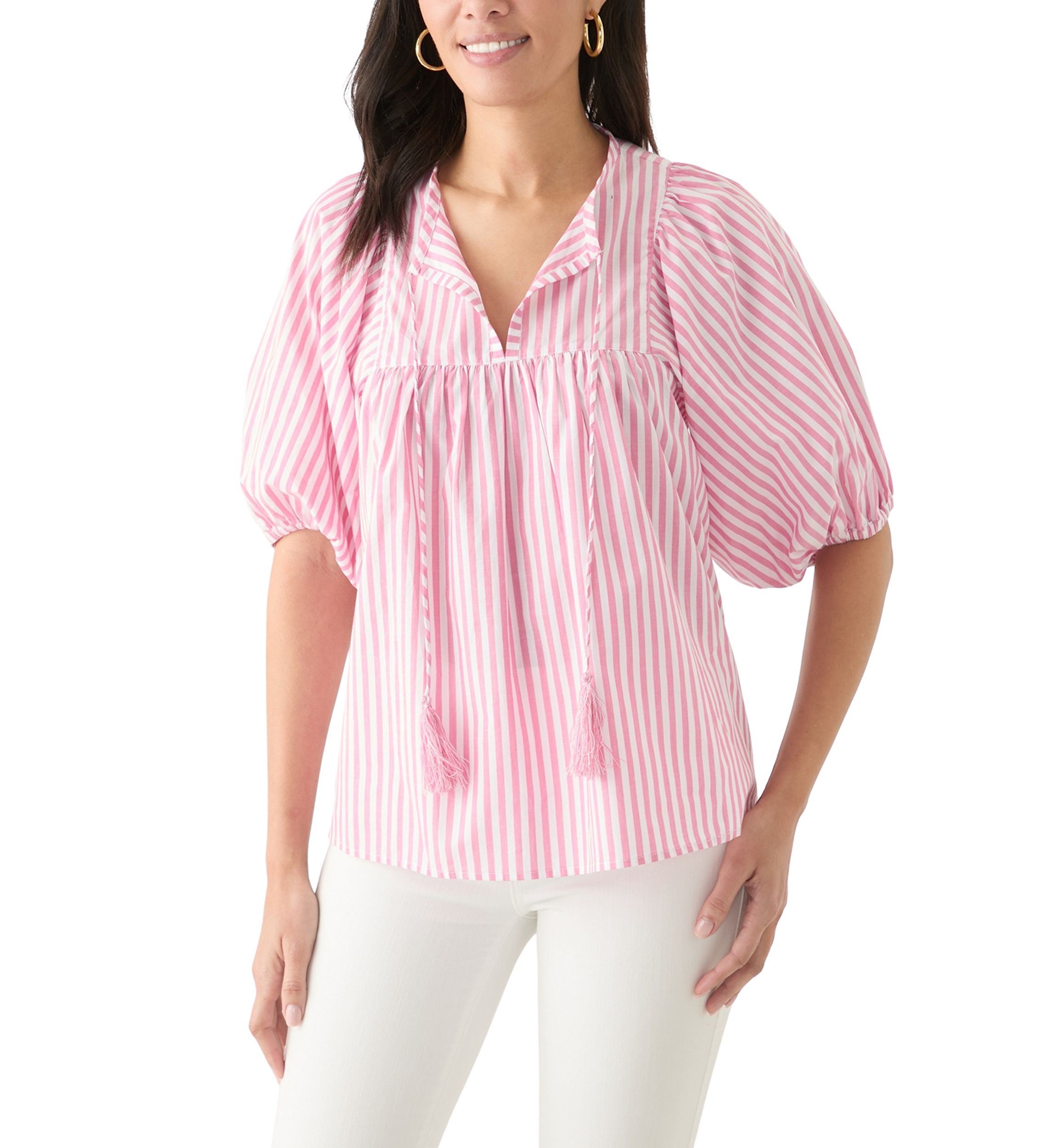Womens Striped Elbow Sleeve Top