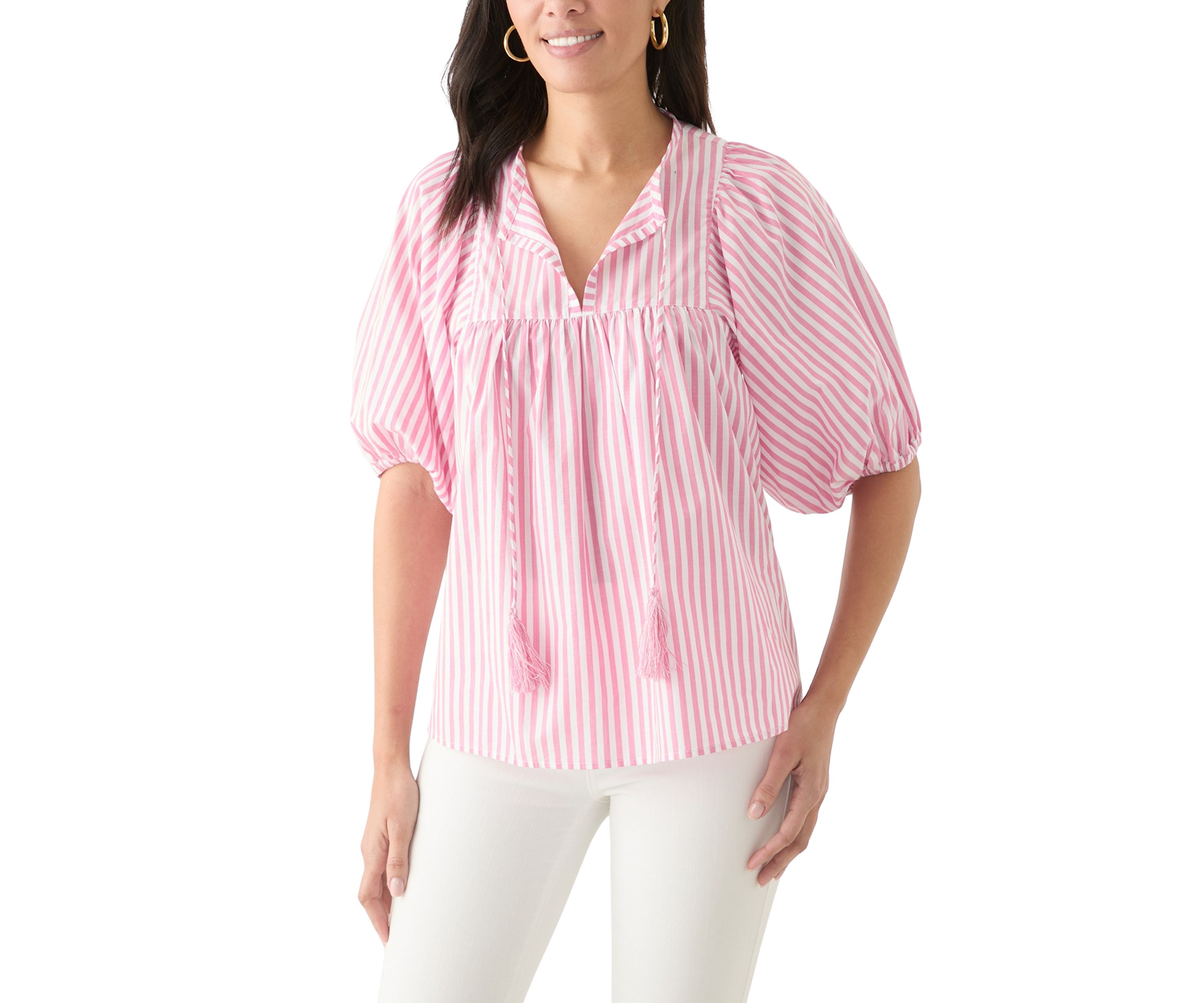 Womens Striped Elbow Sleeve Top