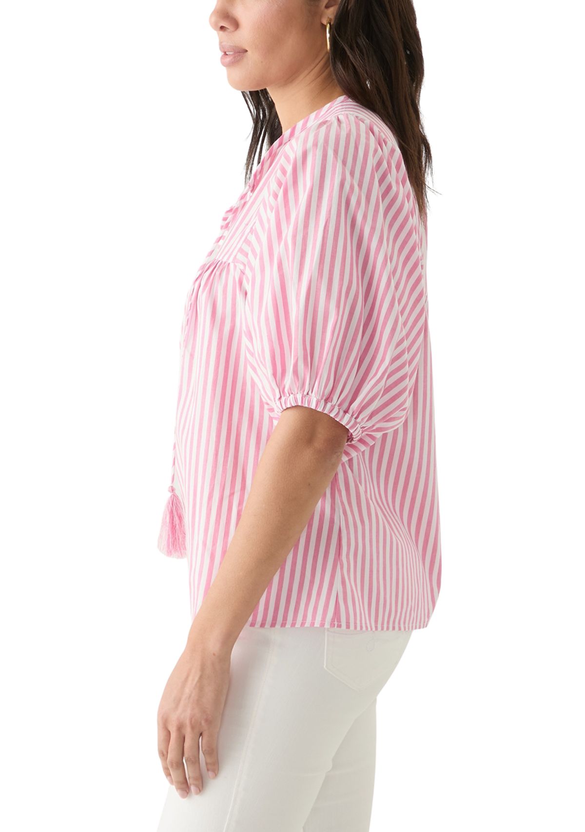 Womens Striped Elbow Sleeve Top