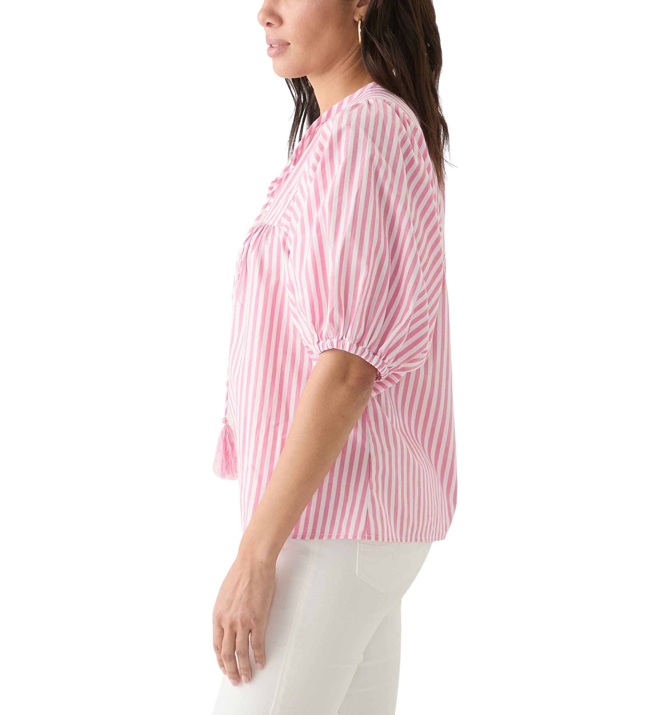 Womens Striped Elbow Sleeve Top