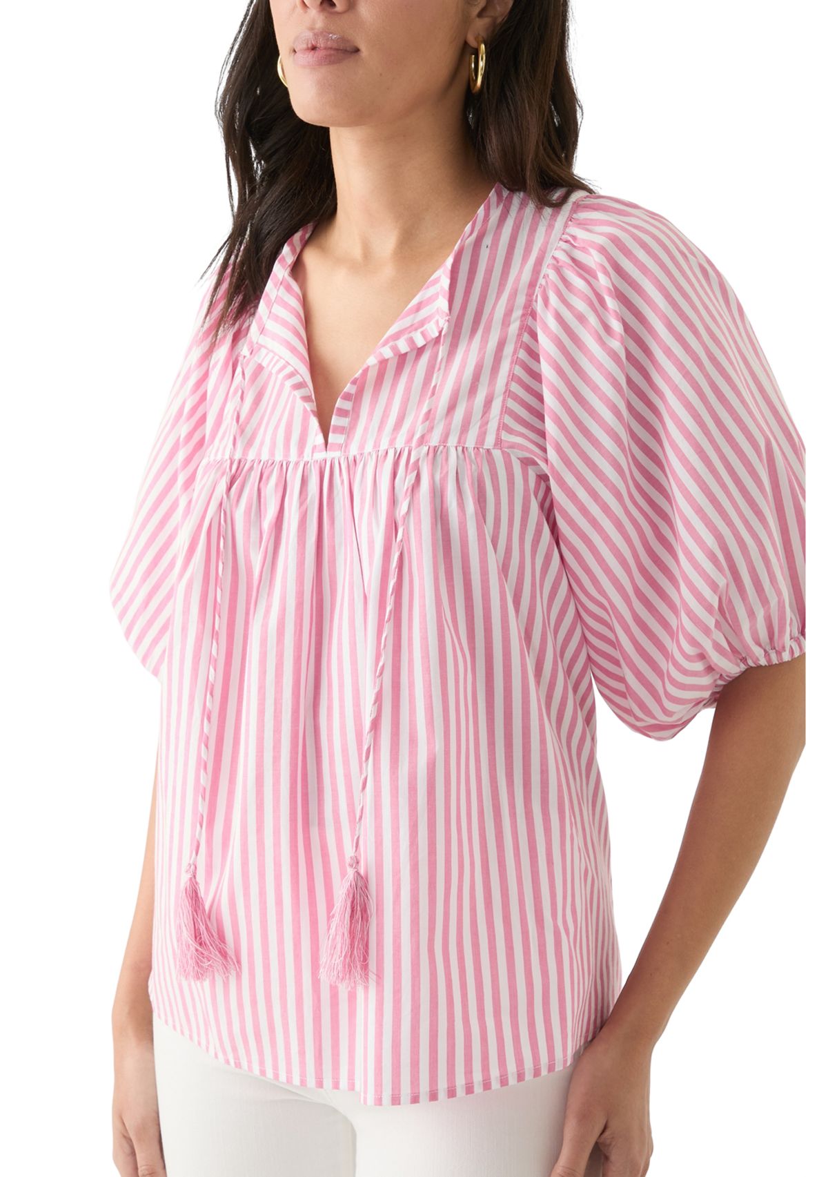 Womens Striped Elbow Sleeve Top