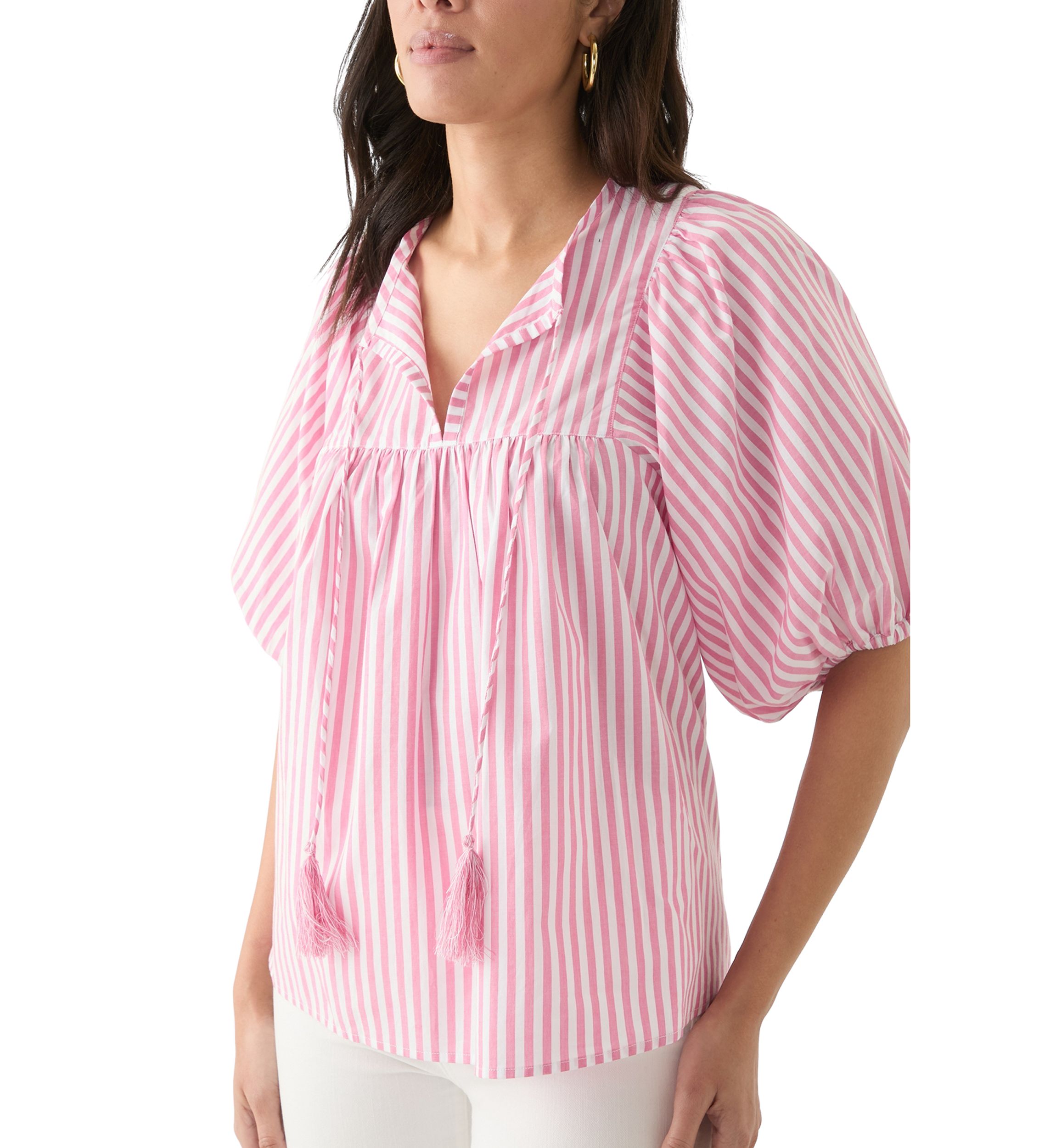 Womens Striped Elbow Sleeve Top