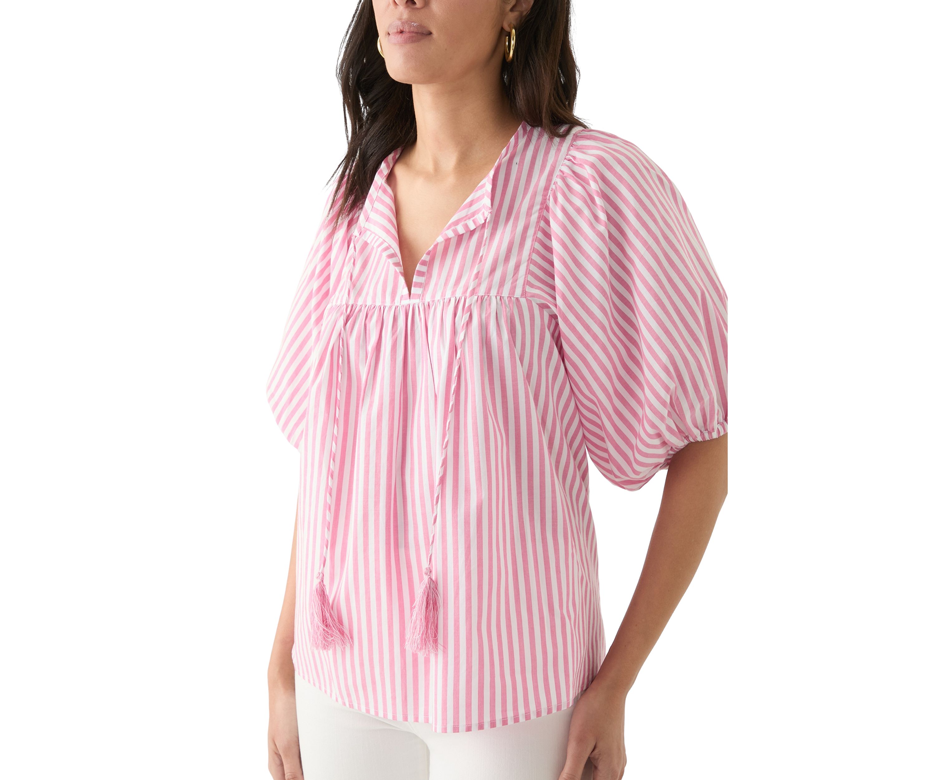 Womens Striped Elbow Sleeve Top