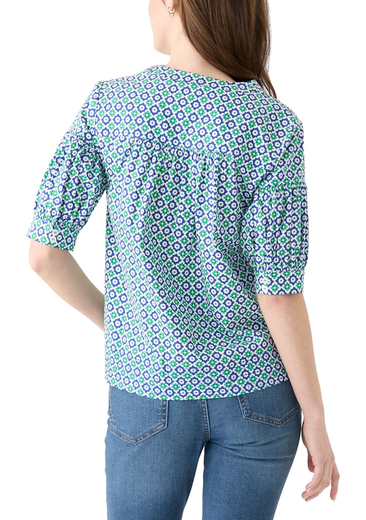 Womens Elbow Puff Sleeve Printed Top 
