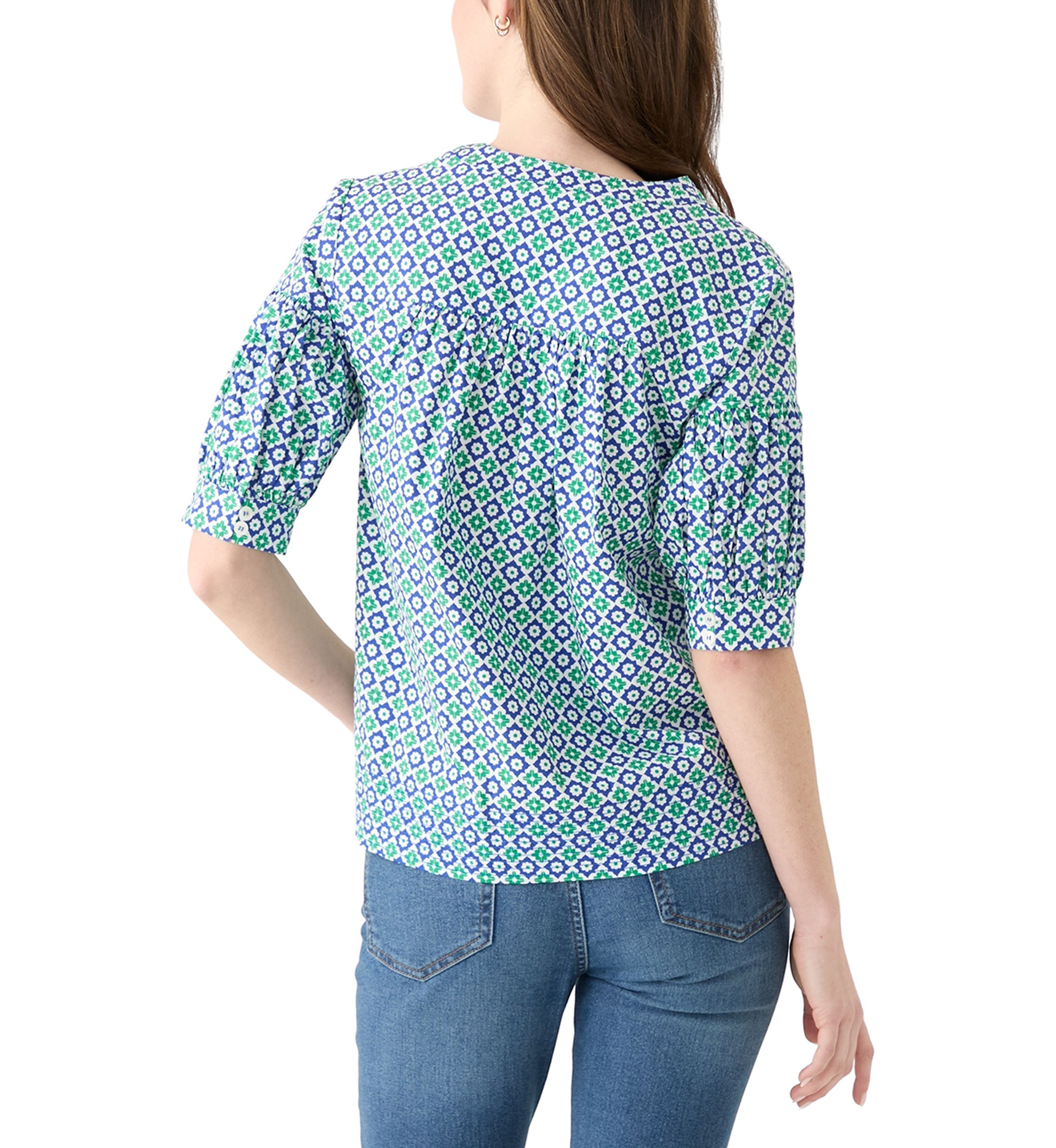 Womens Elbow Puff Sleeve Printed Top 