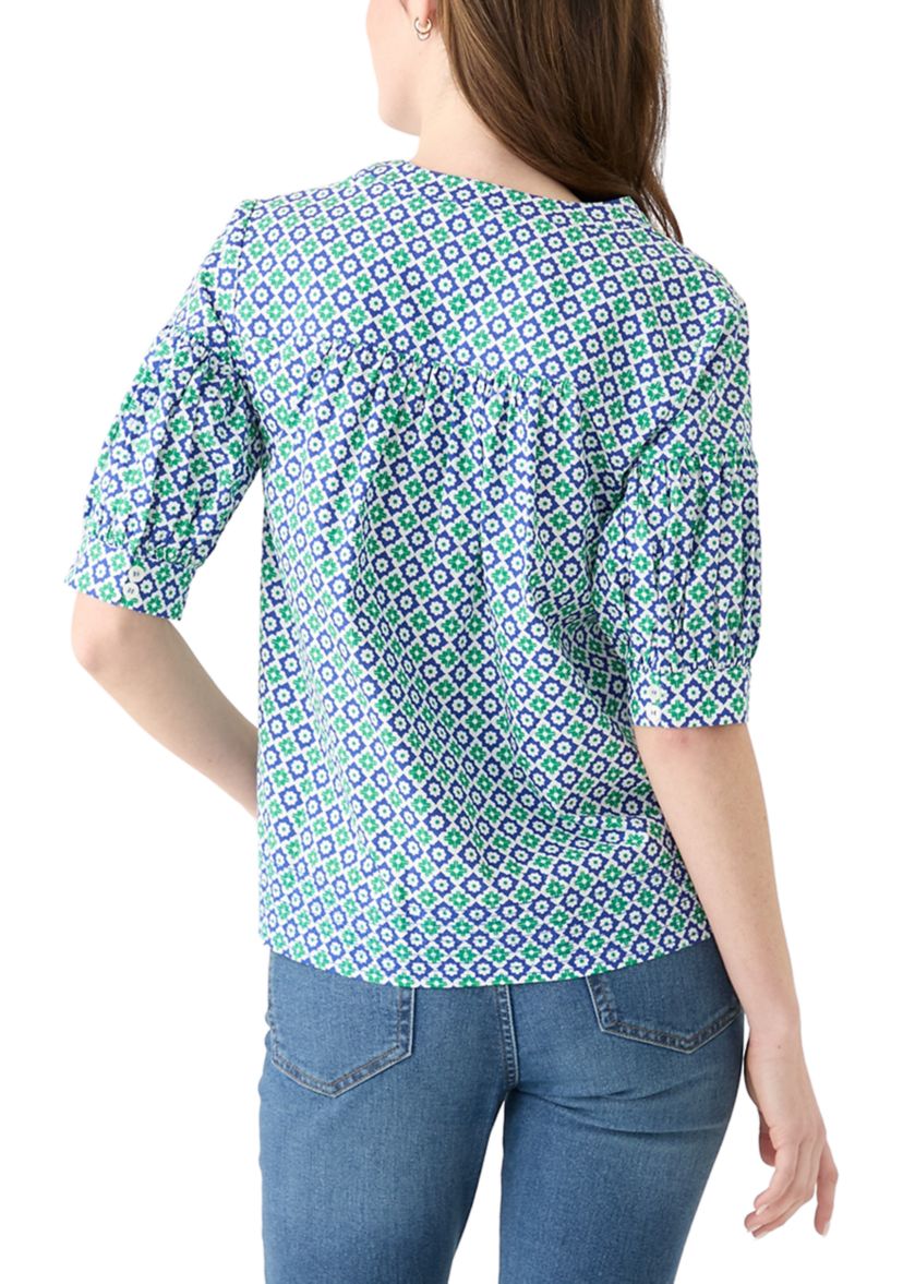 Womens Elbow Puff Sleeve Printed Top 