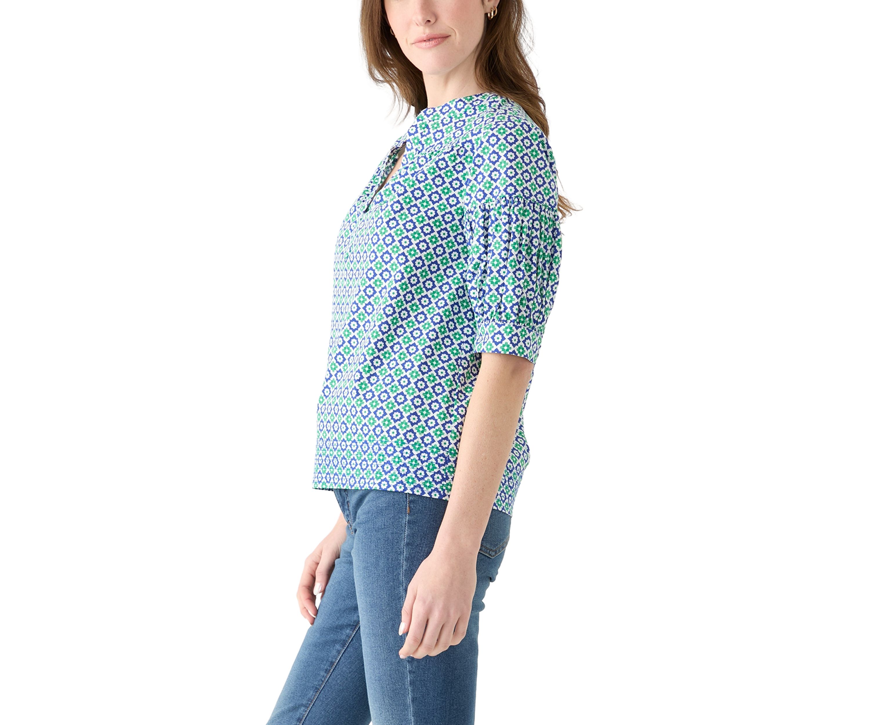 Womens Elbow Puff Sleeve Printed Top 