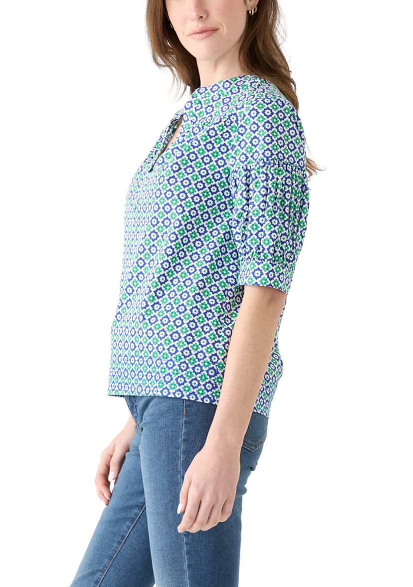 Womens Elbow Puff Sleeve Printed Top 