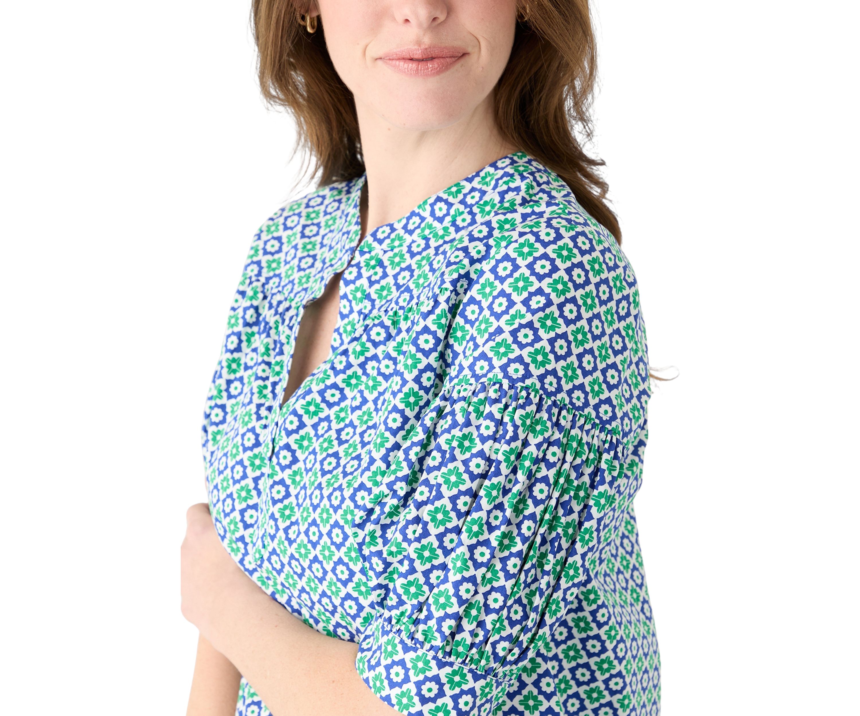 Womens Elbow Puff Sleeve Printed Top 