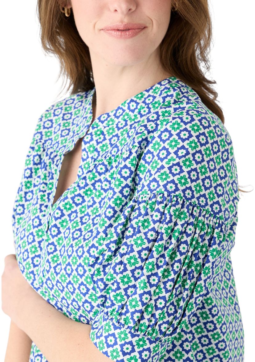 Womens Elbow Puff Sleeve Printed Top 