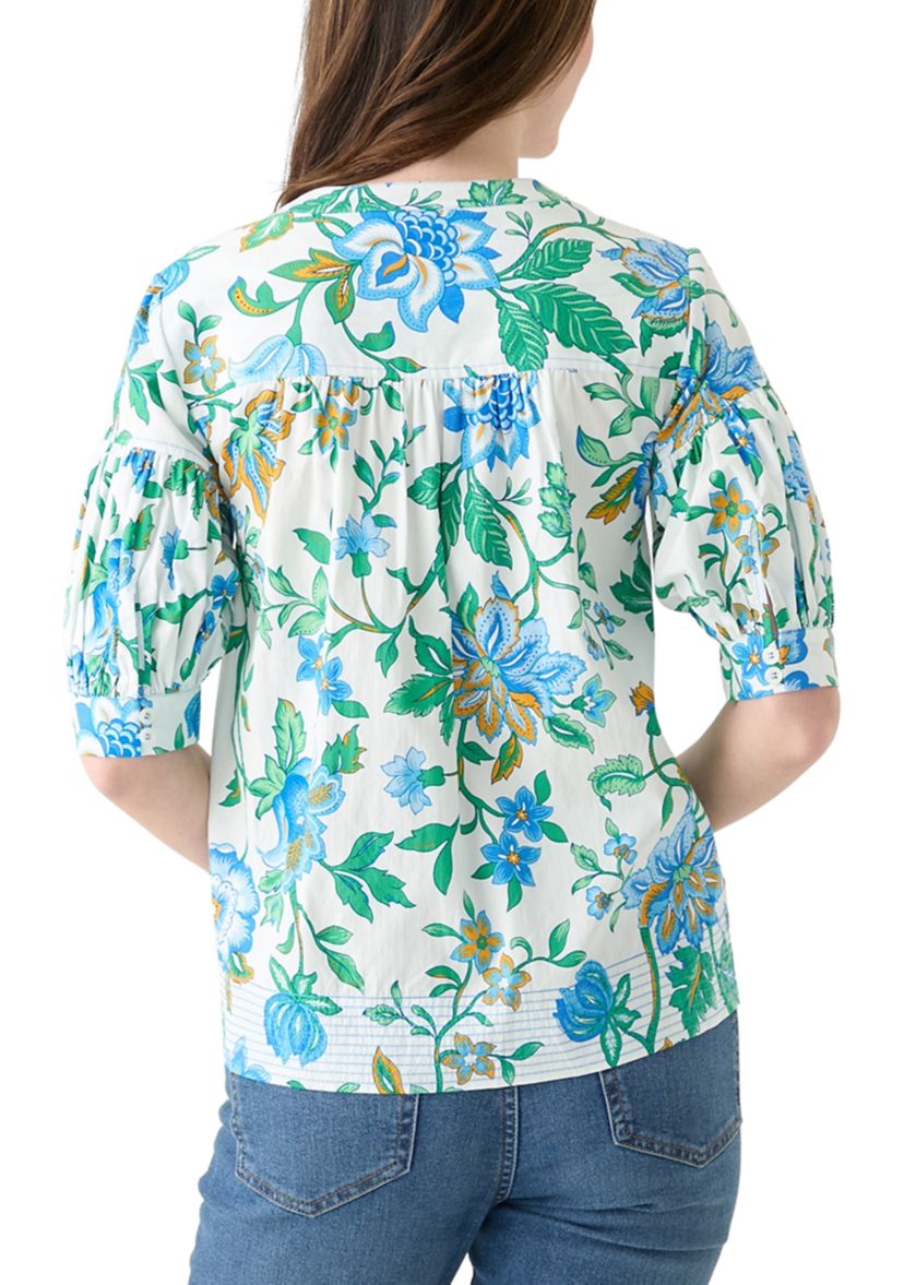 	  Womens Elbow Puff Sleeve Printed Top 