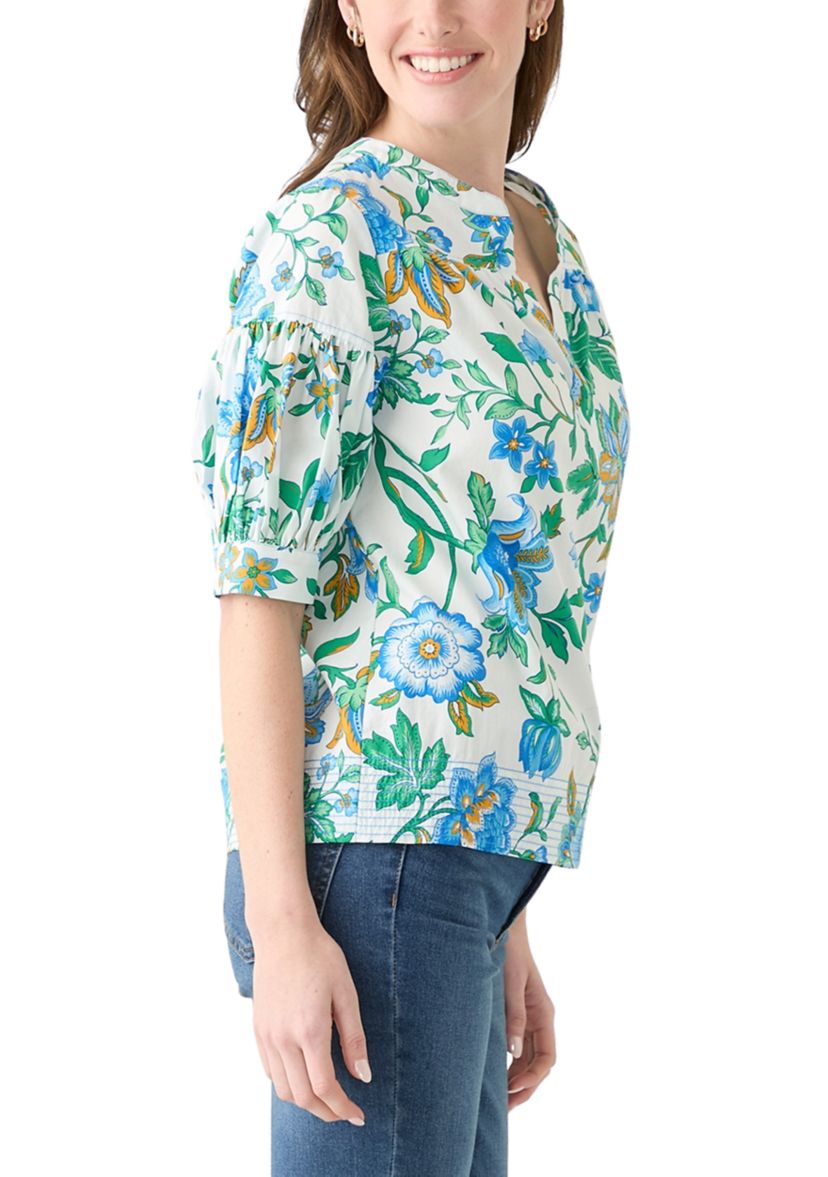 	  Womens Elbow Puff Sleeve Printed Top 
