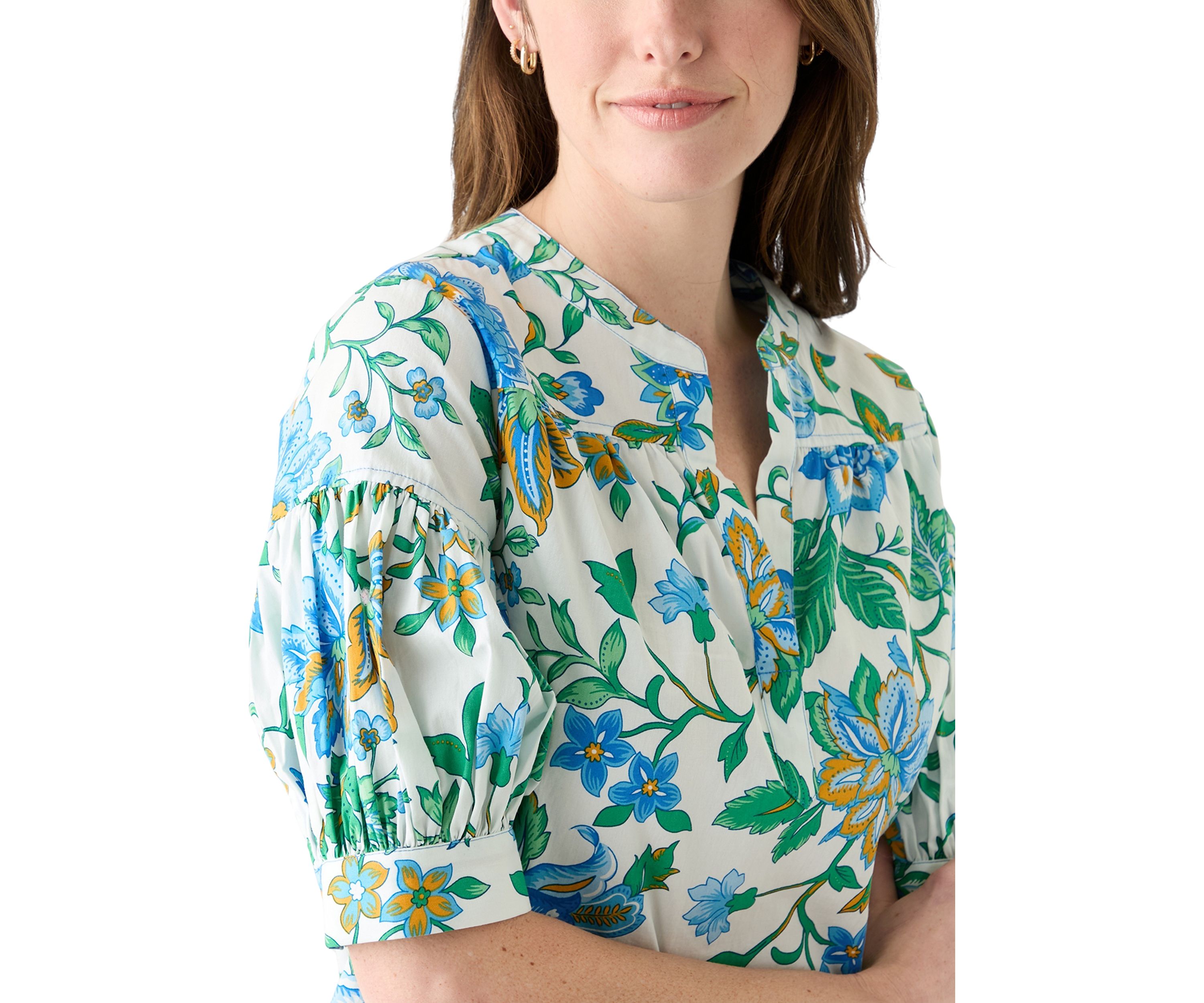 	  Womens Elbow Puff Sleeve Printed Top 
