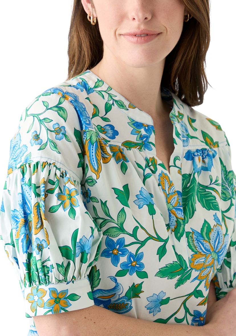 	  Womens Elbow Puff Sleeve Printed Top 