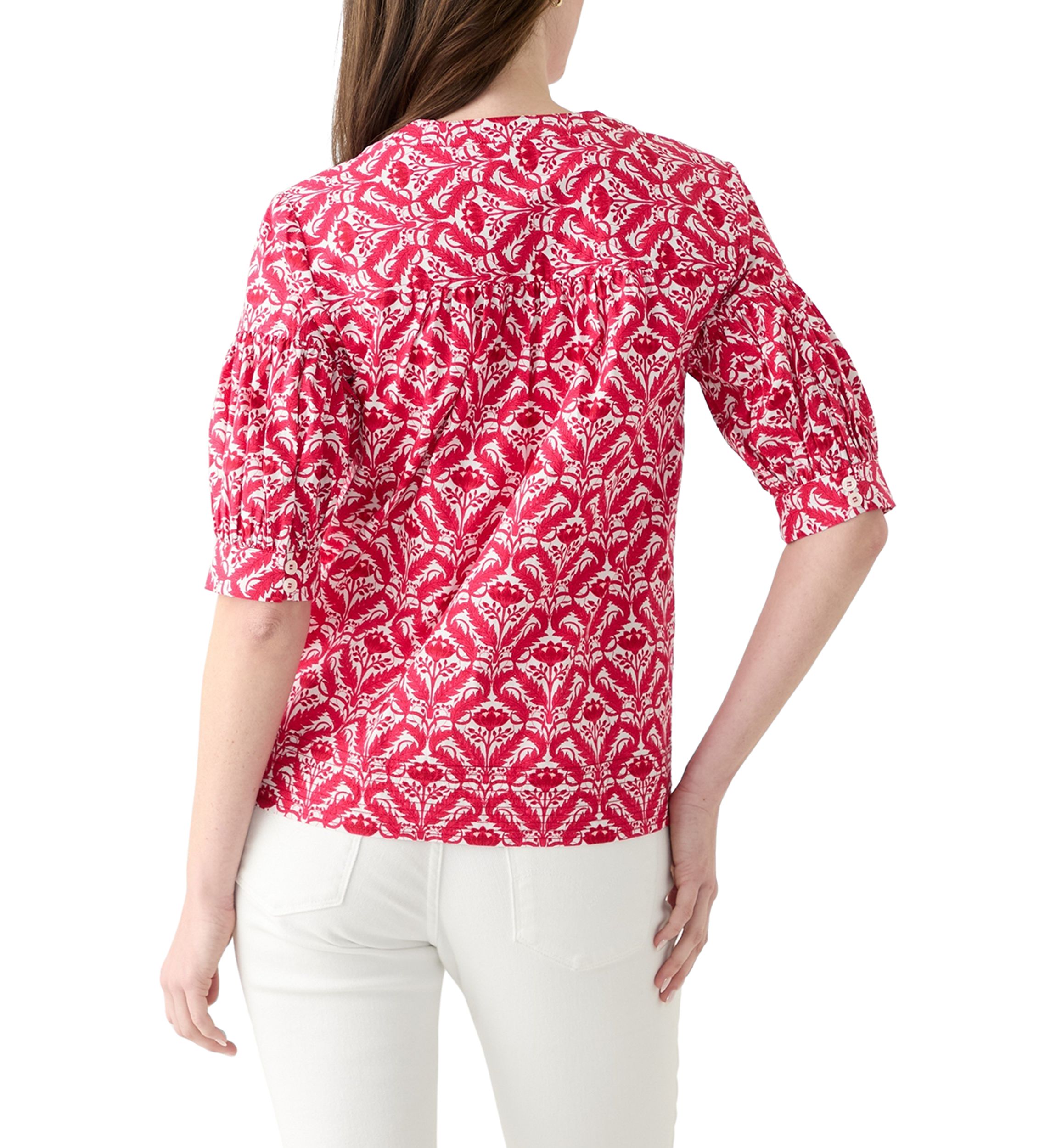 	  Womens Elbow Puff Sleeve Printed Top 