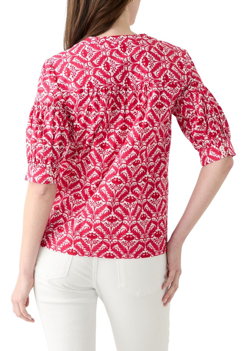 	  Womens Elbow Puff Sleeve Printed Top 