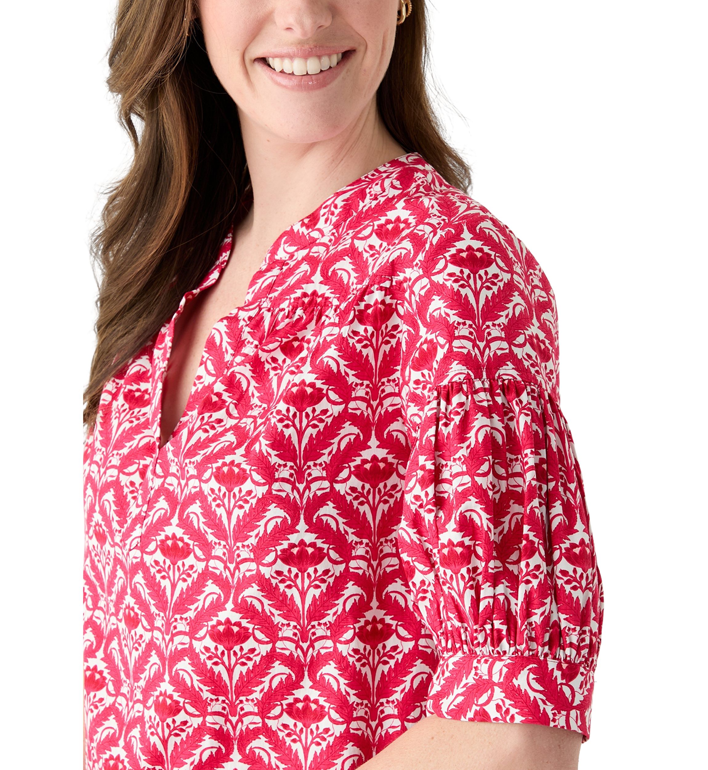 	  Womens Elbow Puff Sleeve Printed Top 
