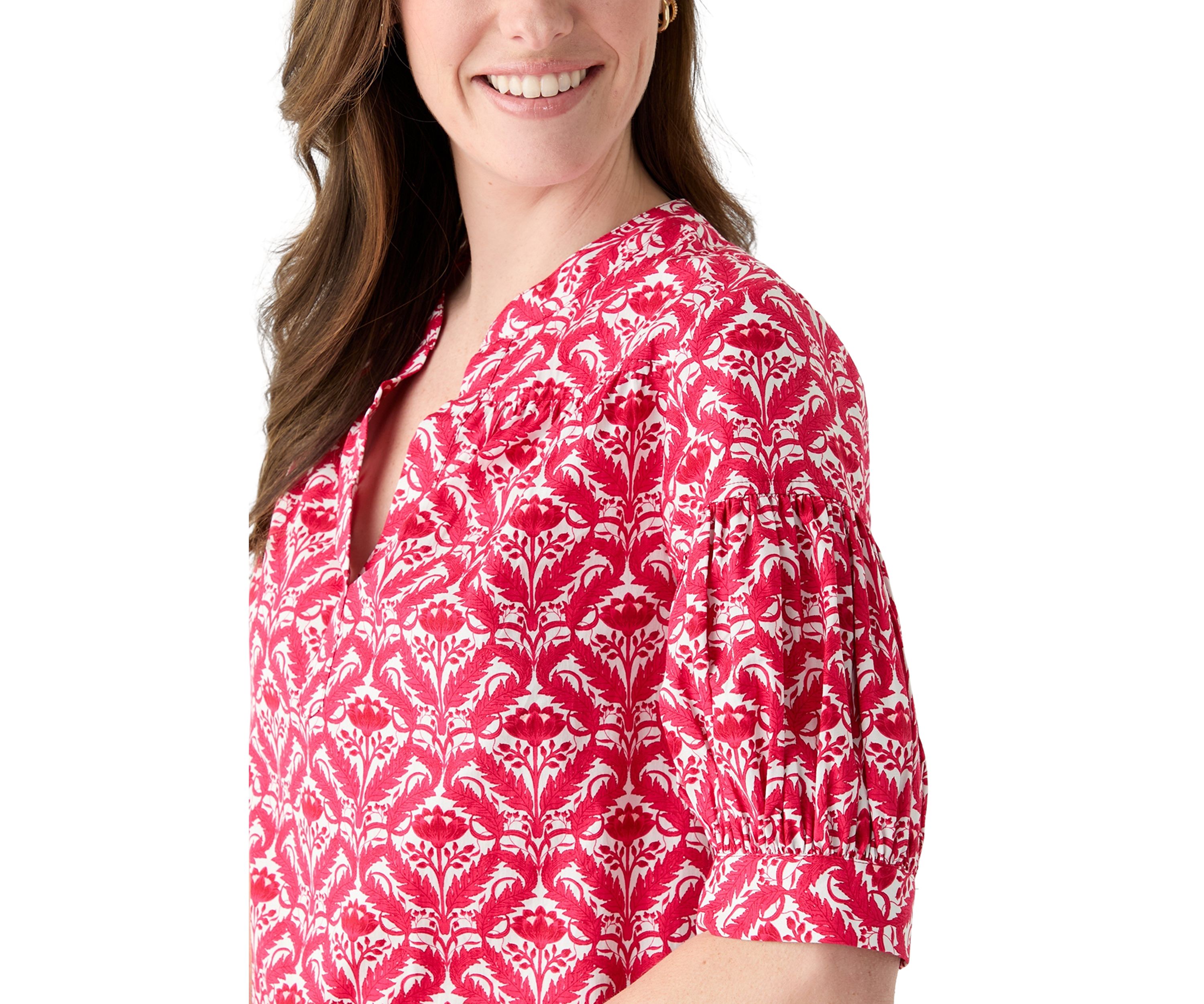 	  Womens Elbow Puff Sleeve Printed Top 