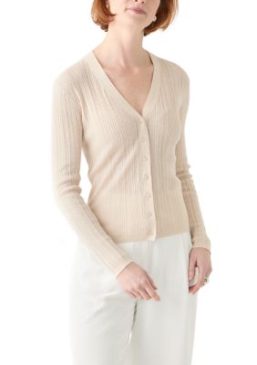 PHILOSOPHY BY REPUBLIC Women's Long Sleeve V-Neck Button Down Rib Linen Blend Cardigan, Large
