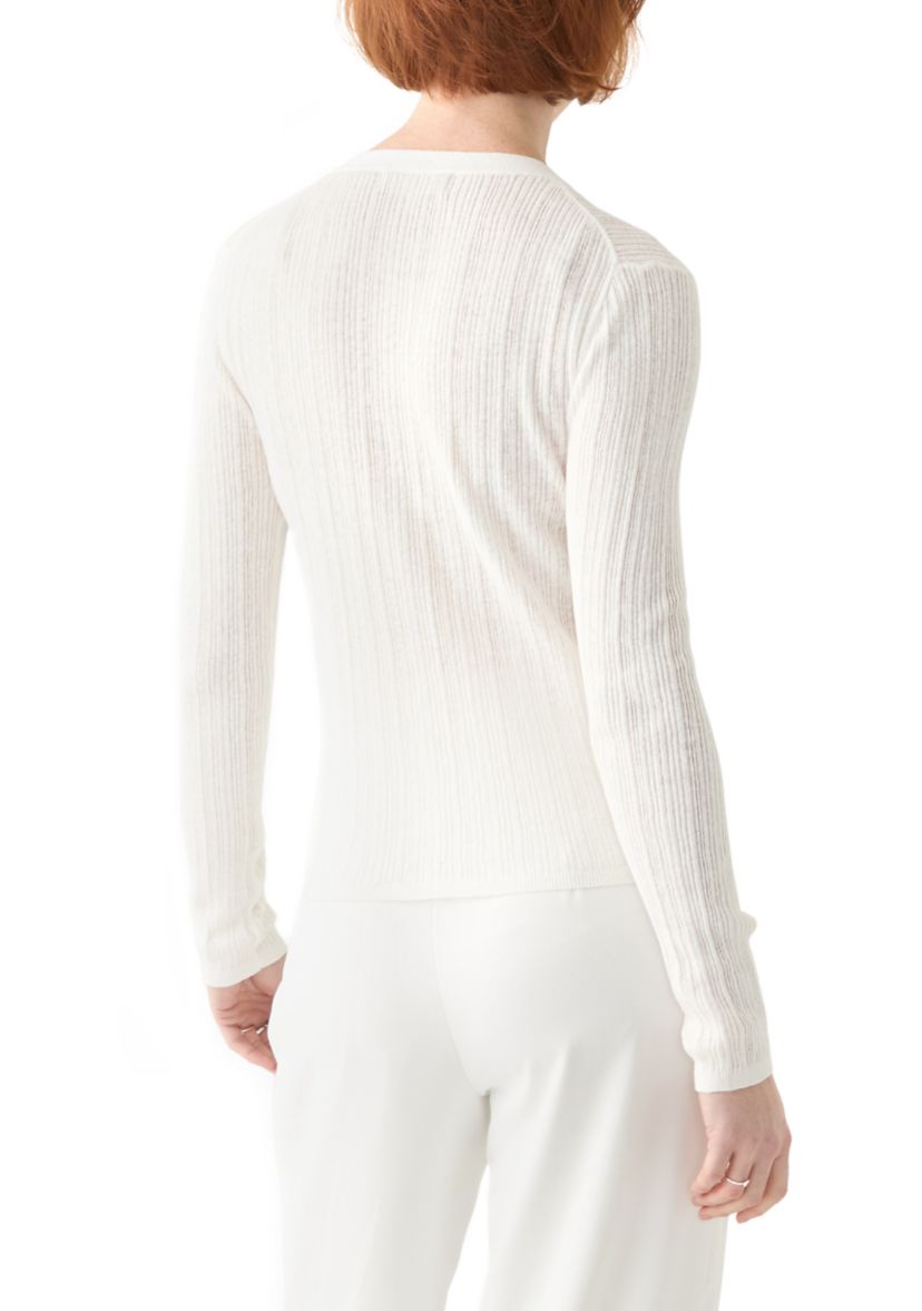 Womens Long Sleeve V-Neck Button Down Rib Linen Blend Cardigan