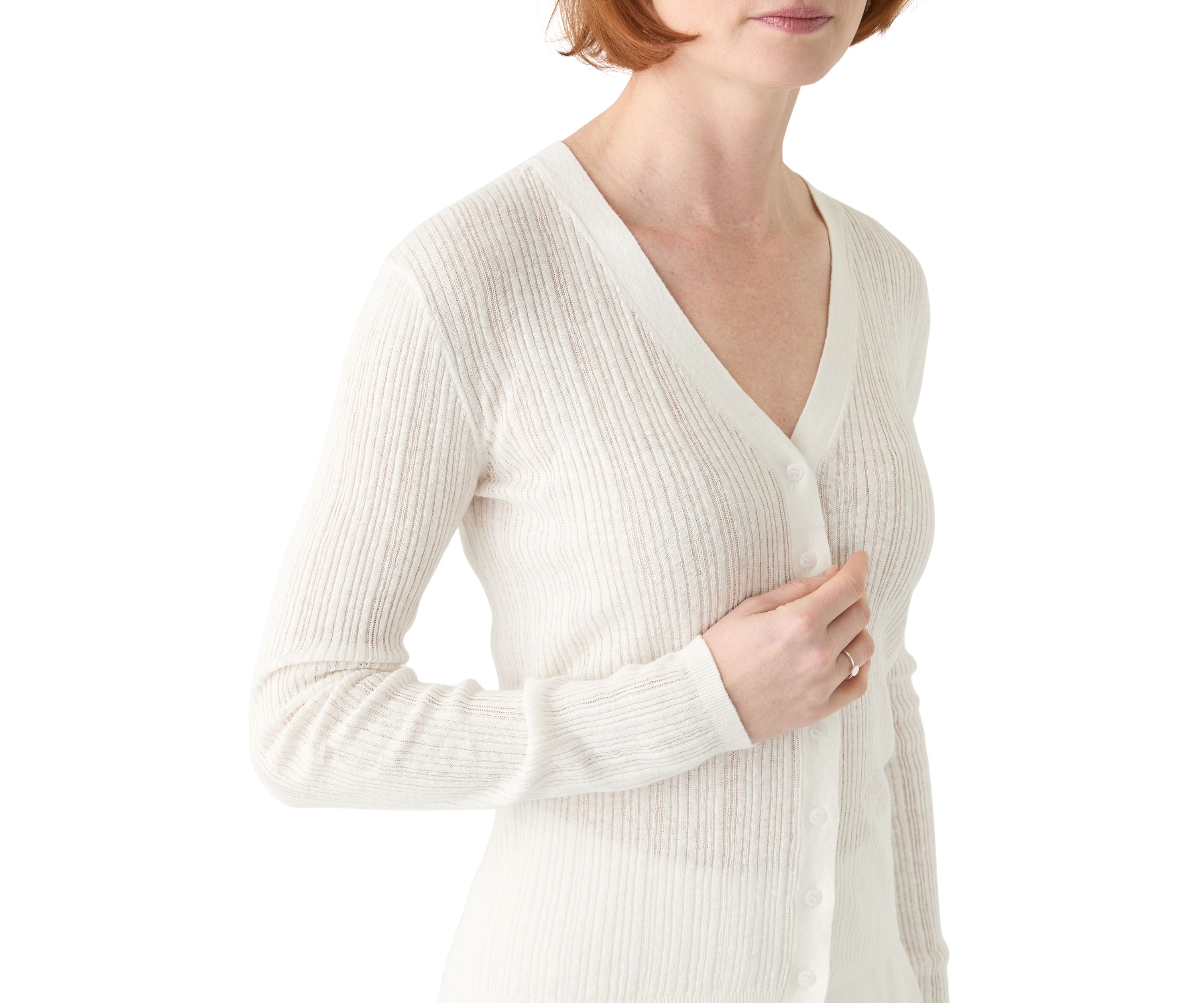 Womens Long Sleeve V-Neck Button Down Rib Linen Blend Cardigan