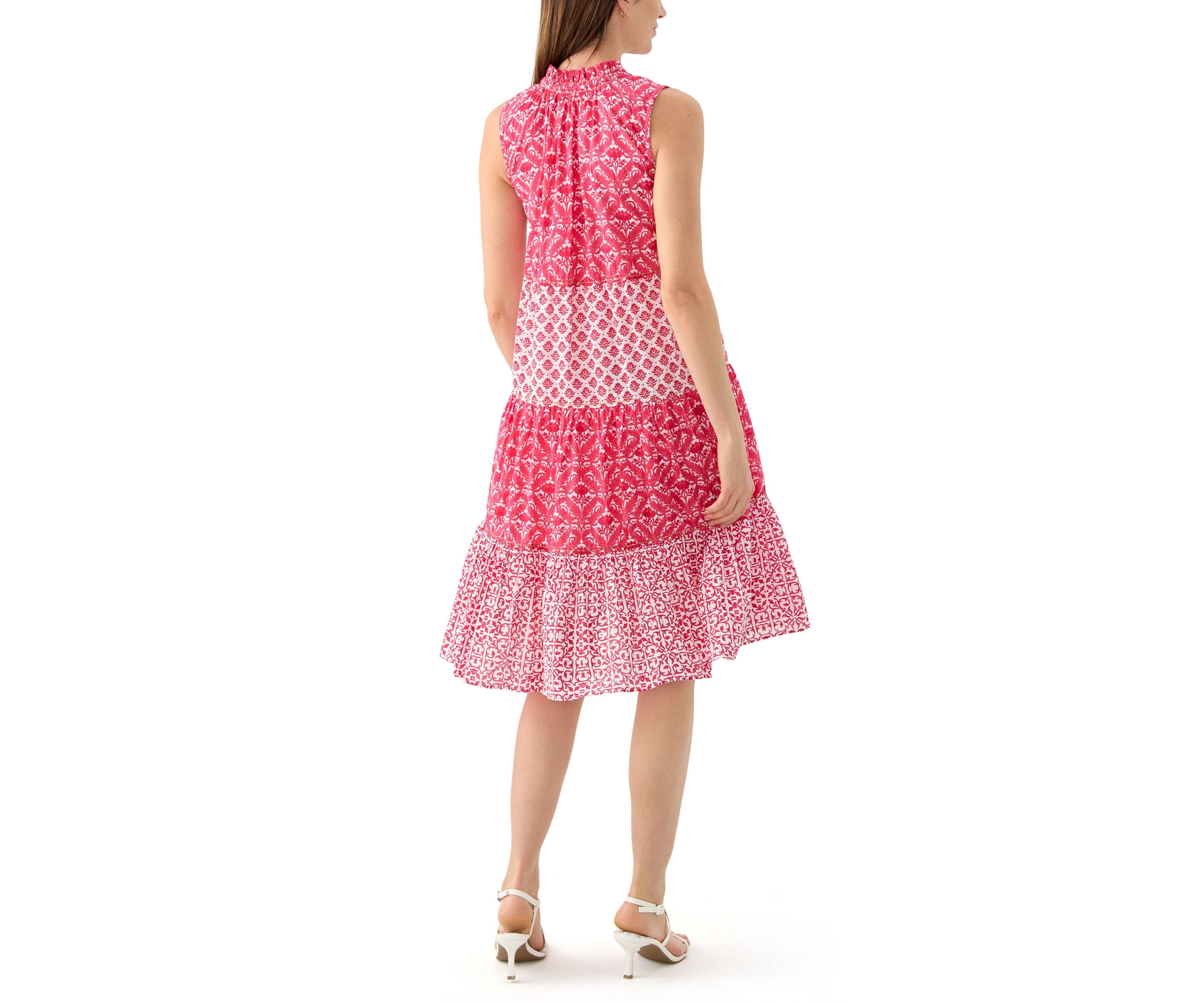 Womens Sleeveless Tiered Mix Print Dress