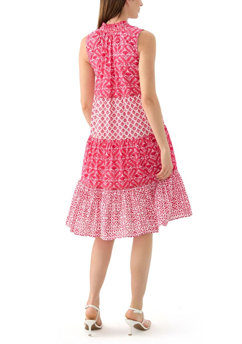Womens Sleeveless Tiered Mix Print Dress