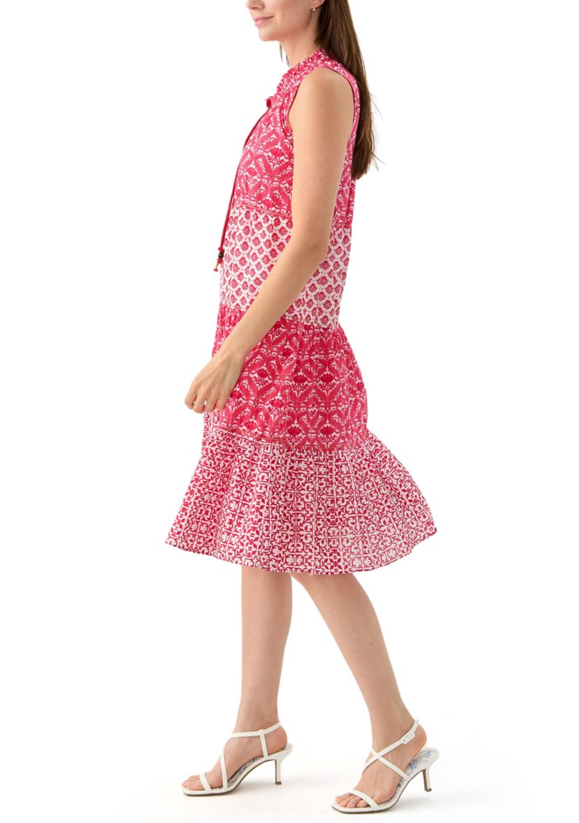 Womens Sleeveless Tiered Mix Print Dress