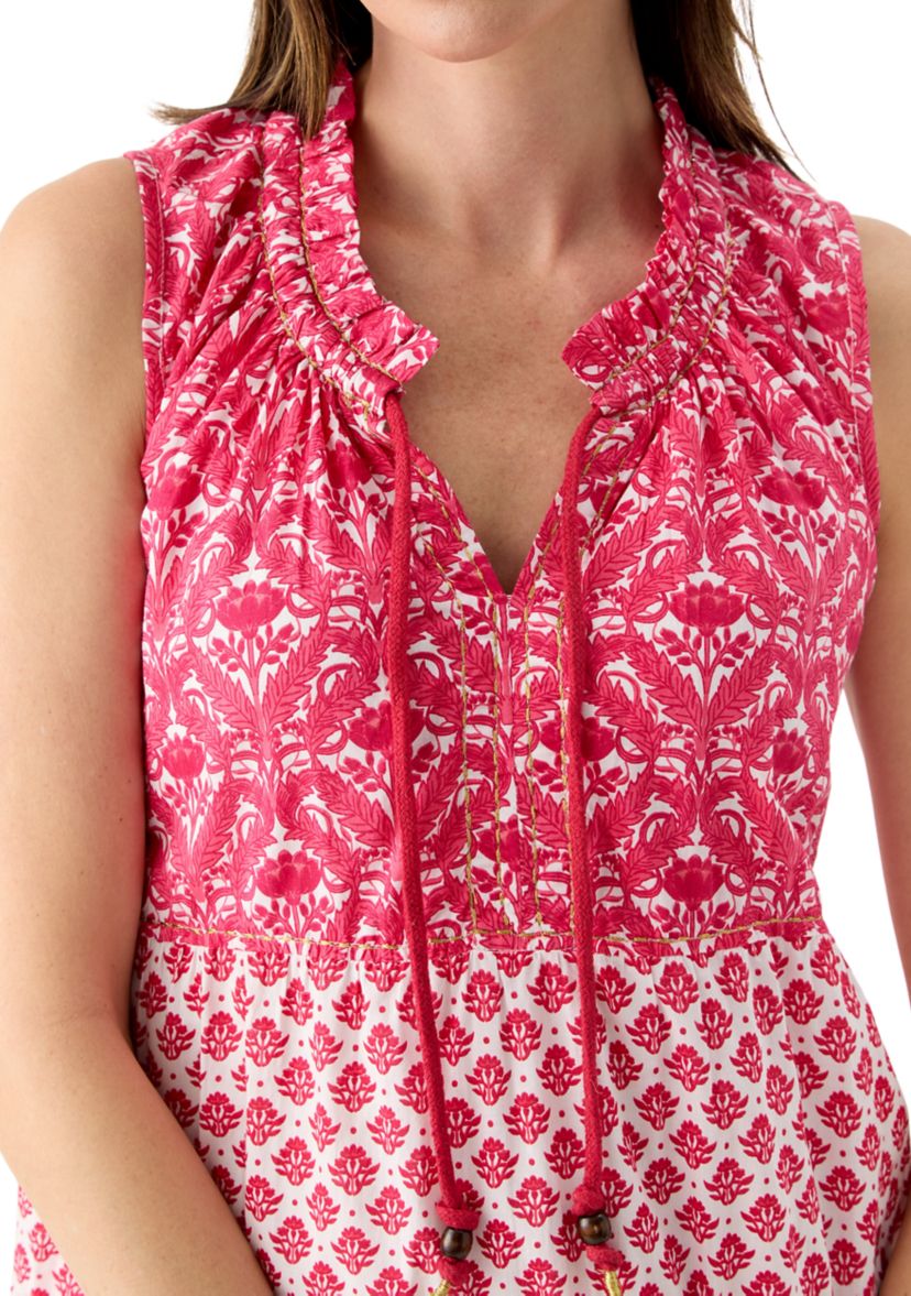 Womens Sleeveless Tiered Mix Print Dress