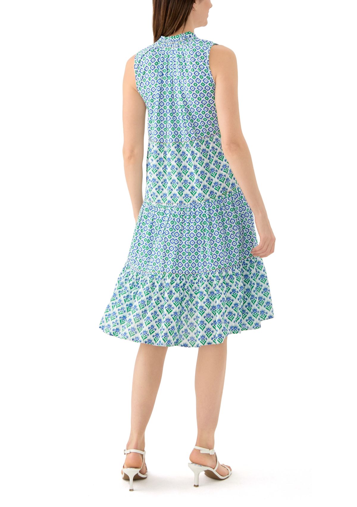 Womens Sleeveless Tiered Mix Print Dress