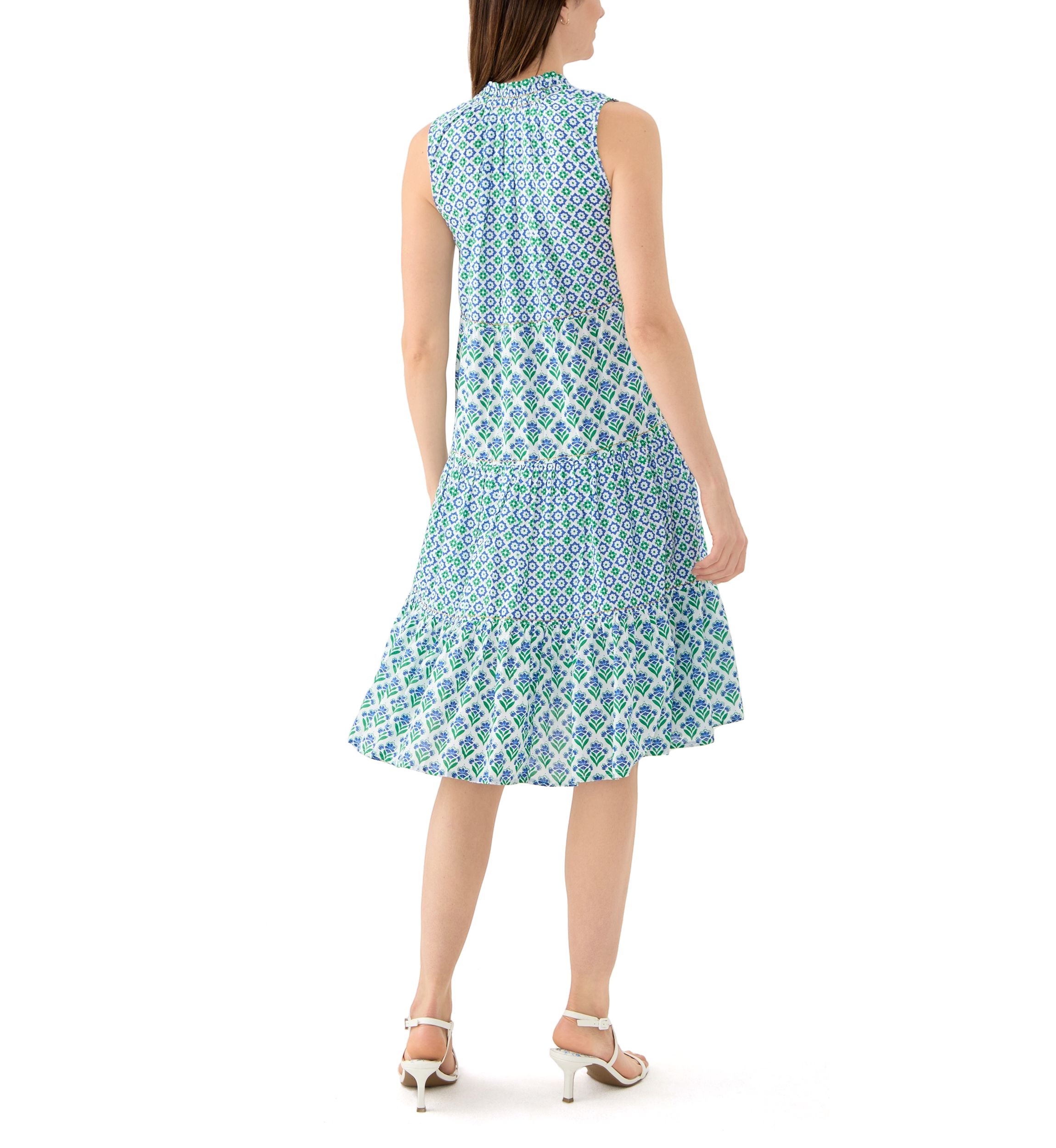 Womens Sleeveless Tiered Mix Print Dress