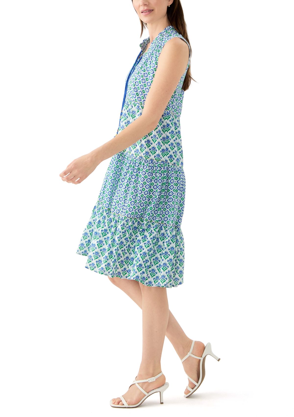 Womens Sleeveless Tiered Mix Print Dress