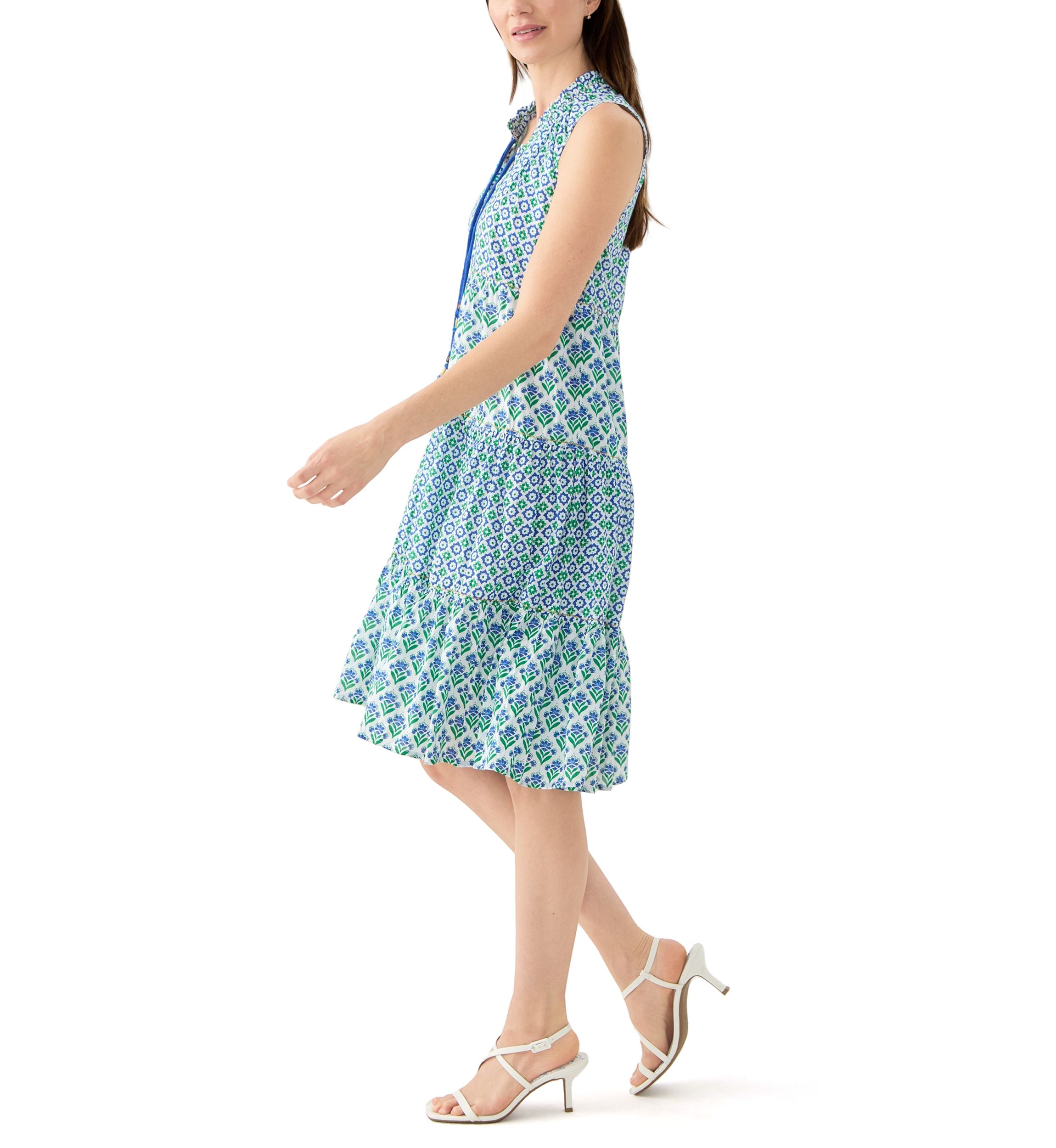 Womens Sleeveless Tiered Mix Print Dress