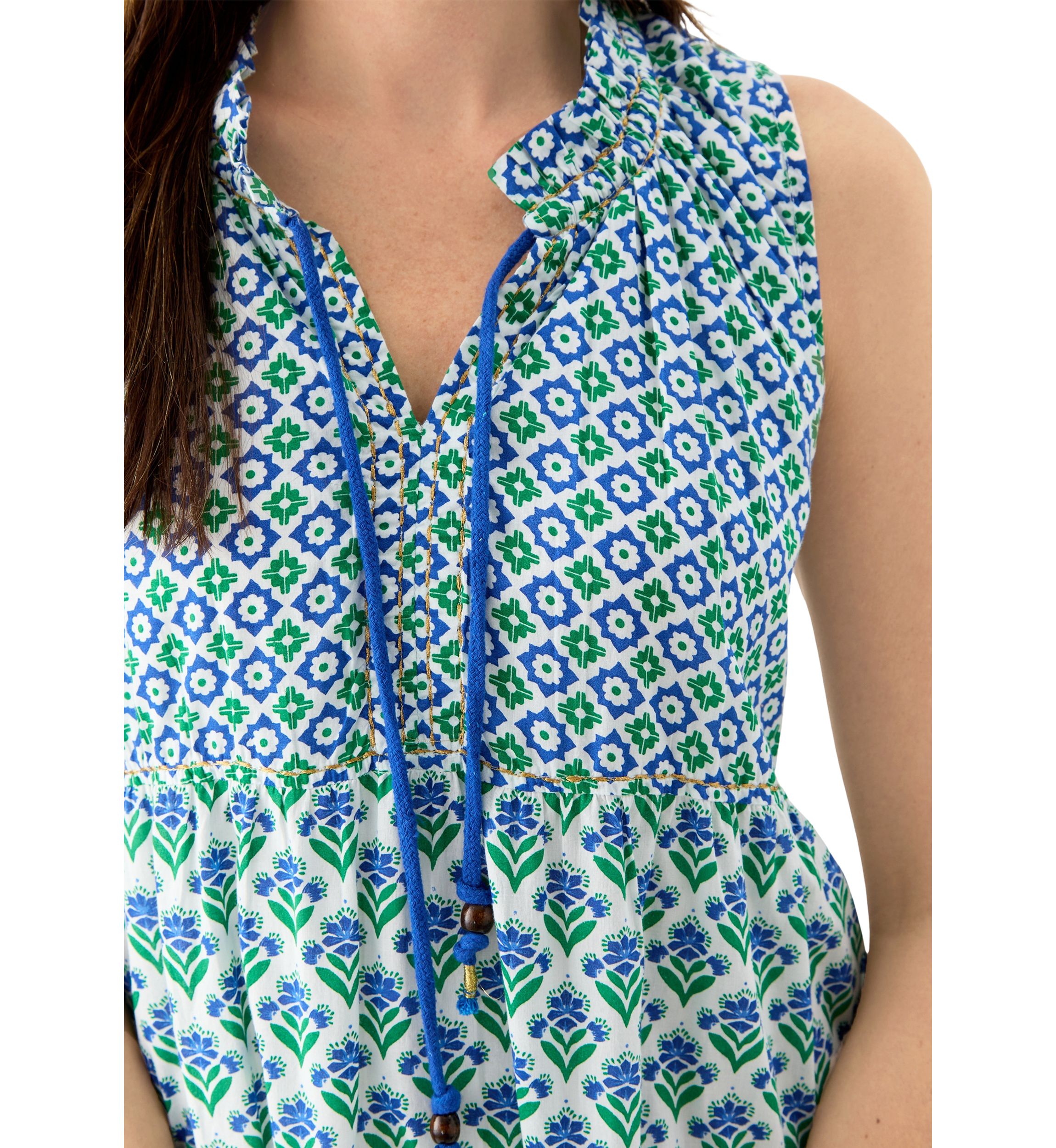 Womens Sleeveless Tiered Mix Print Dress