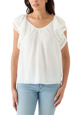 PHILOSOPHY BY REPUBLIC Women's Ruffle Airflow Blouse, White, Small