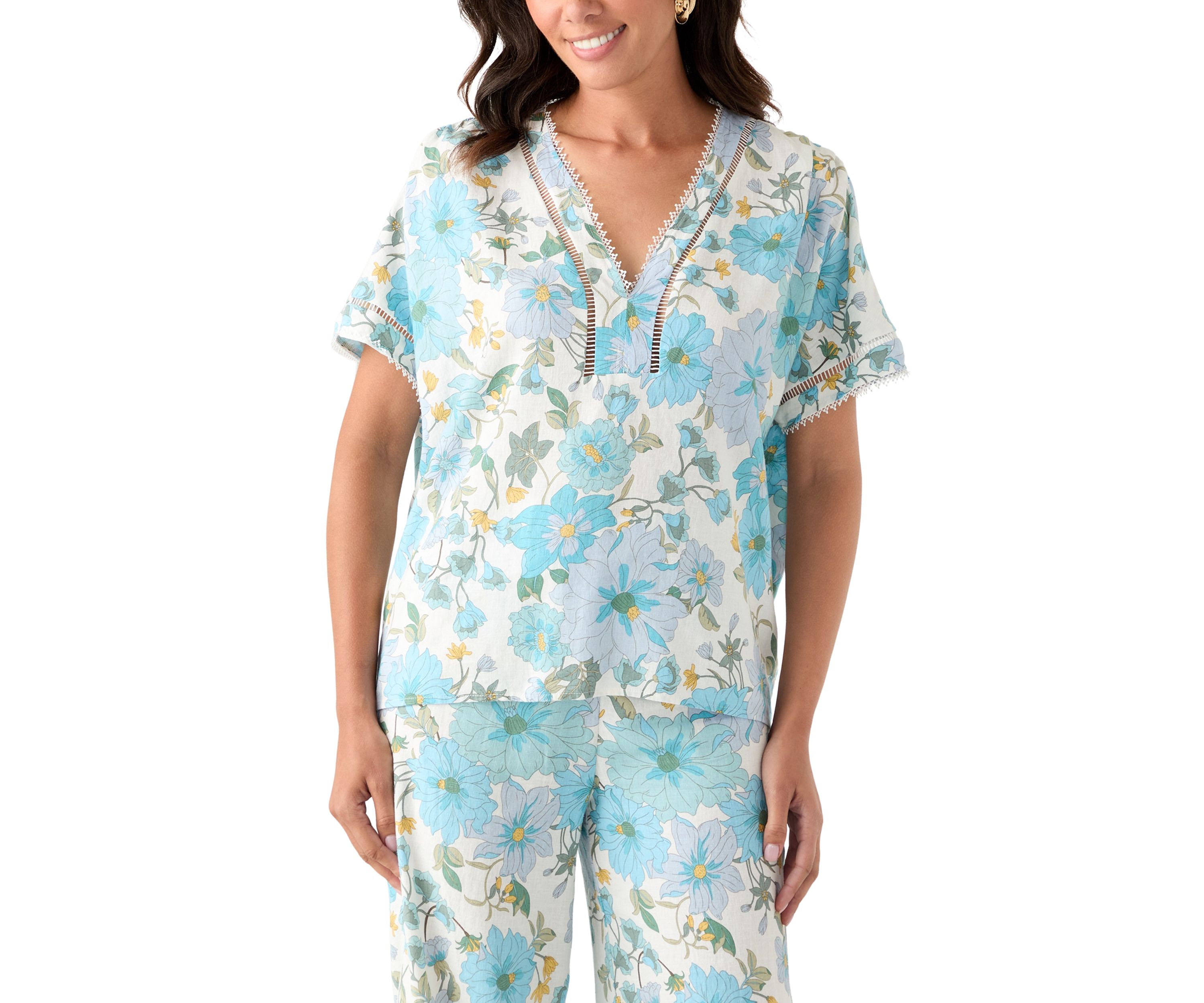 Womens Printed V-Neck Blouse