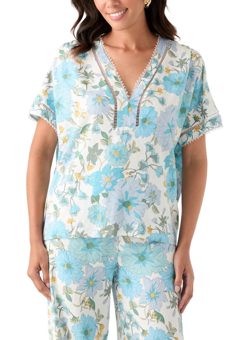 Womens Printed V-Neck Blouse