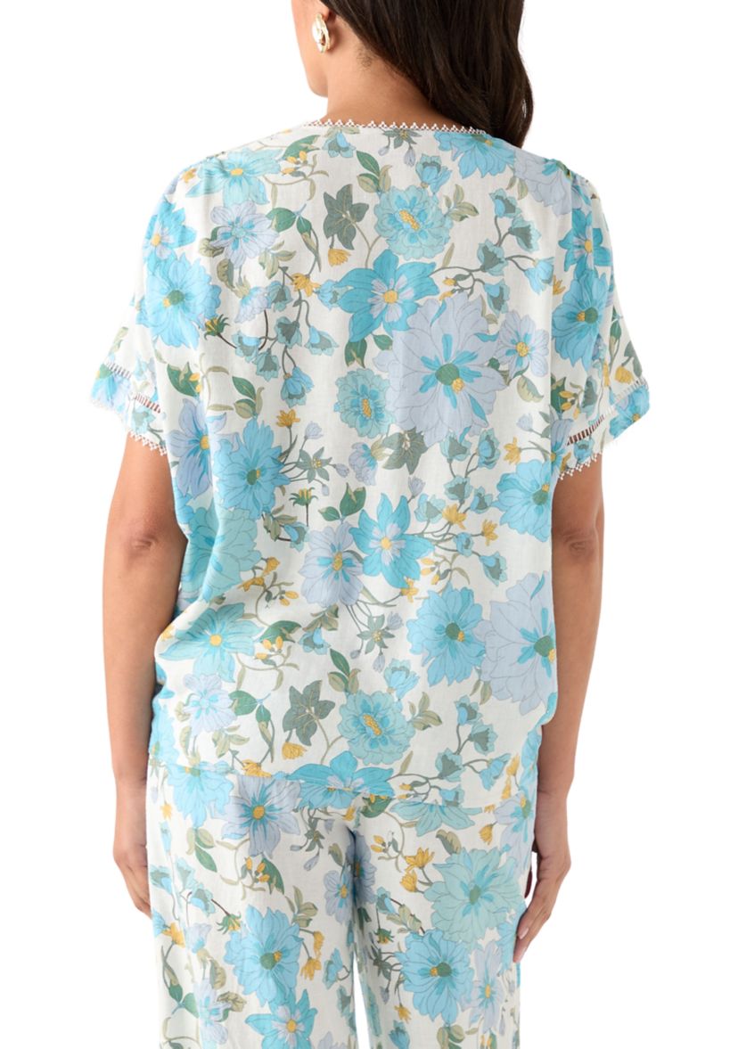Womens Printed V-Neck Blouse