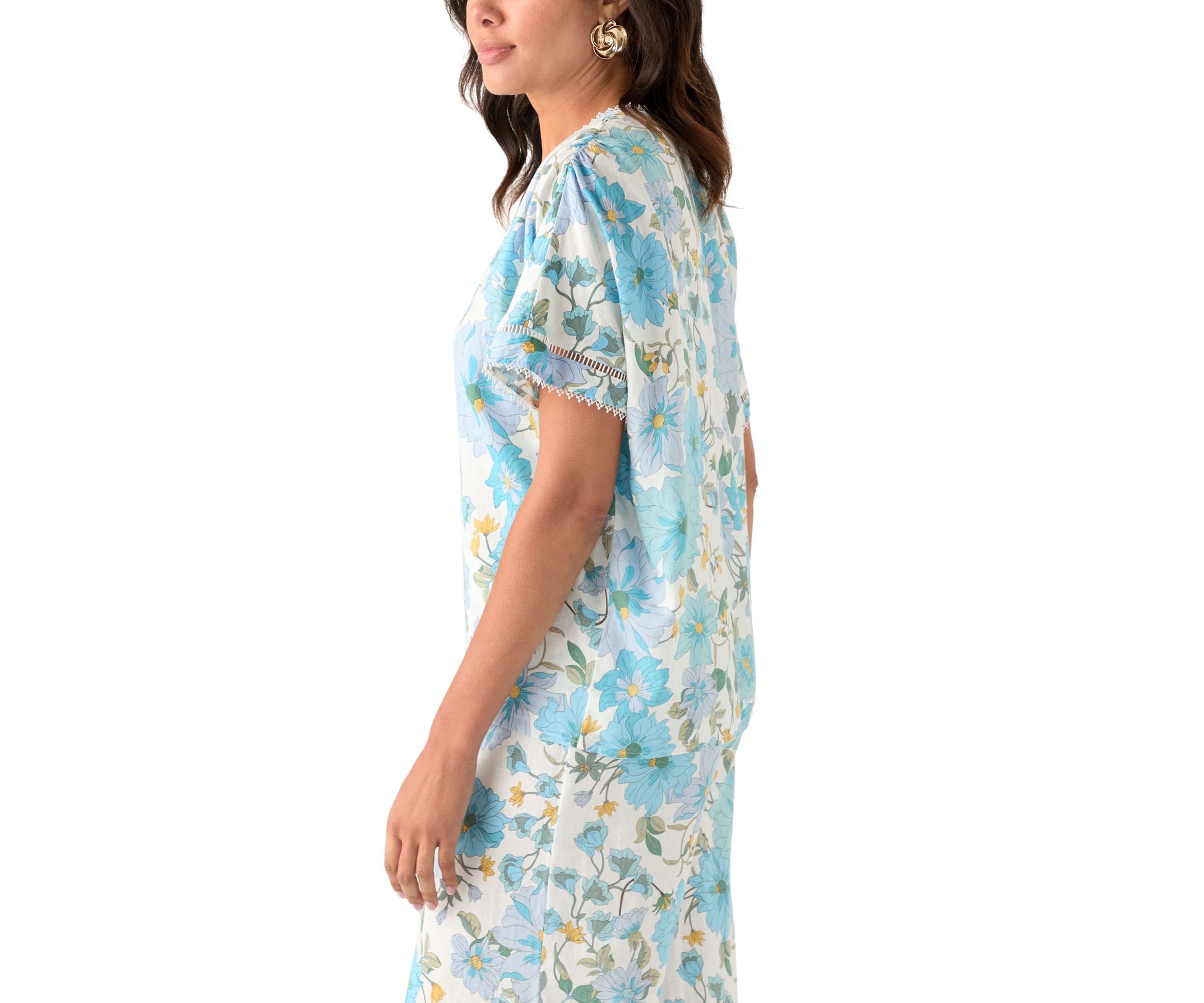 Womens Printed V-Neck Blouse