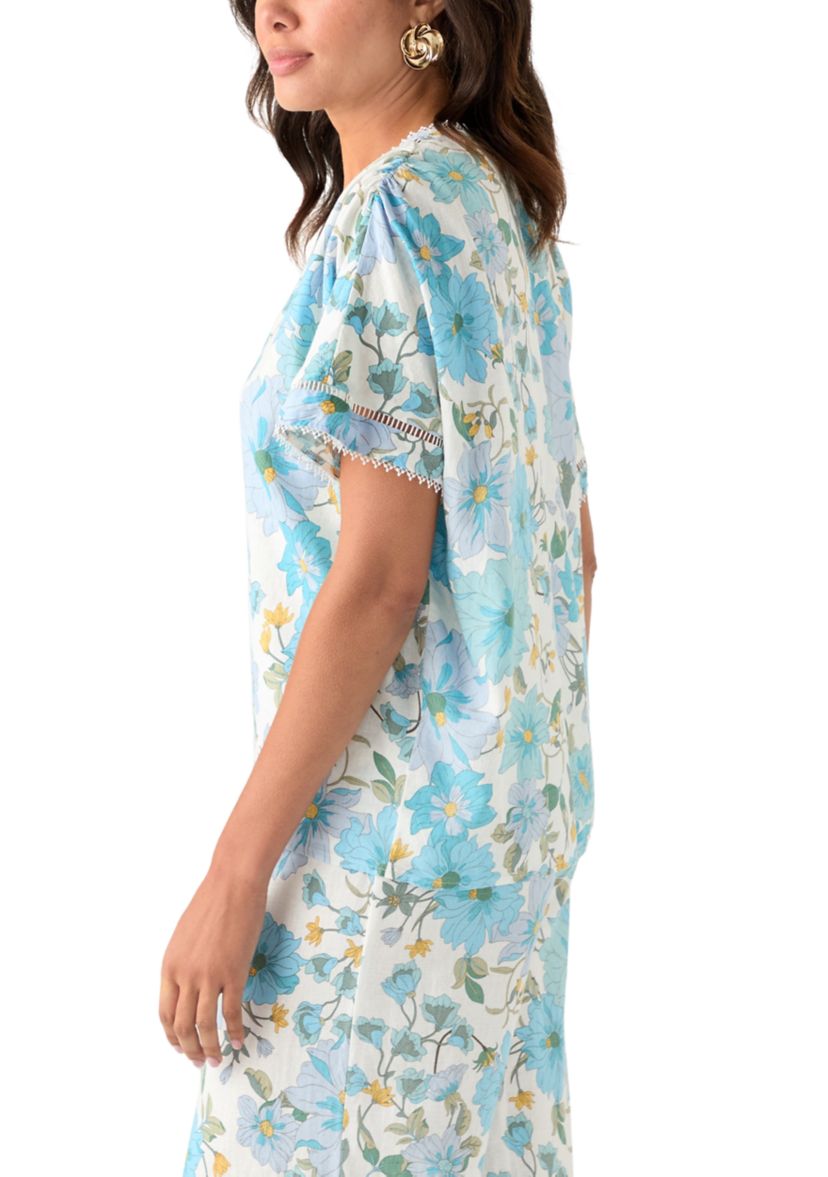 Womens Printed V-Neck Blouse