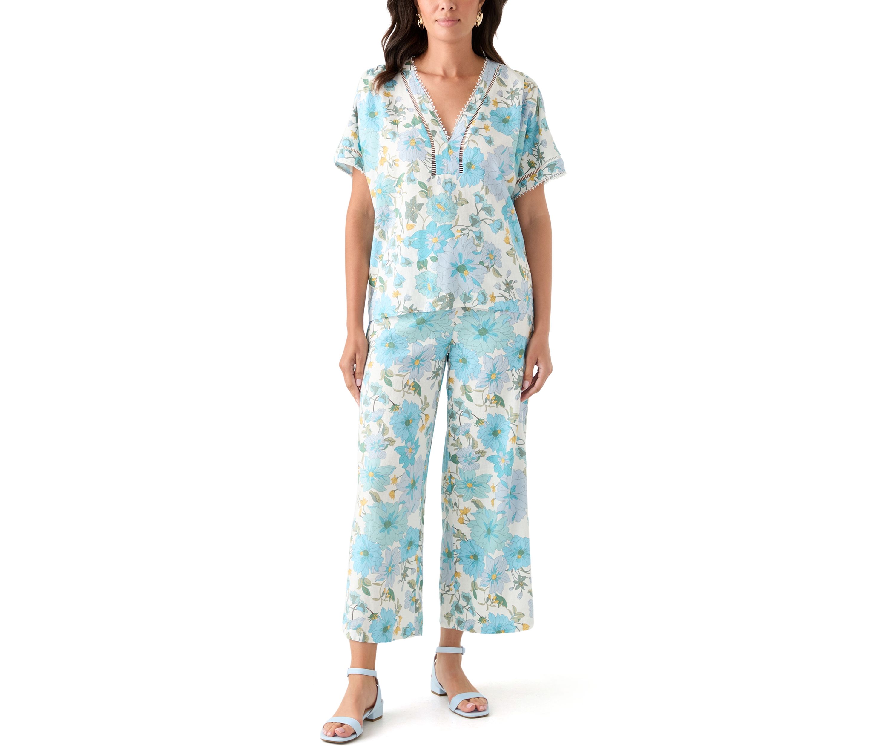 Womens Printed V-Neck Blouse
