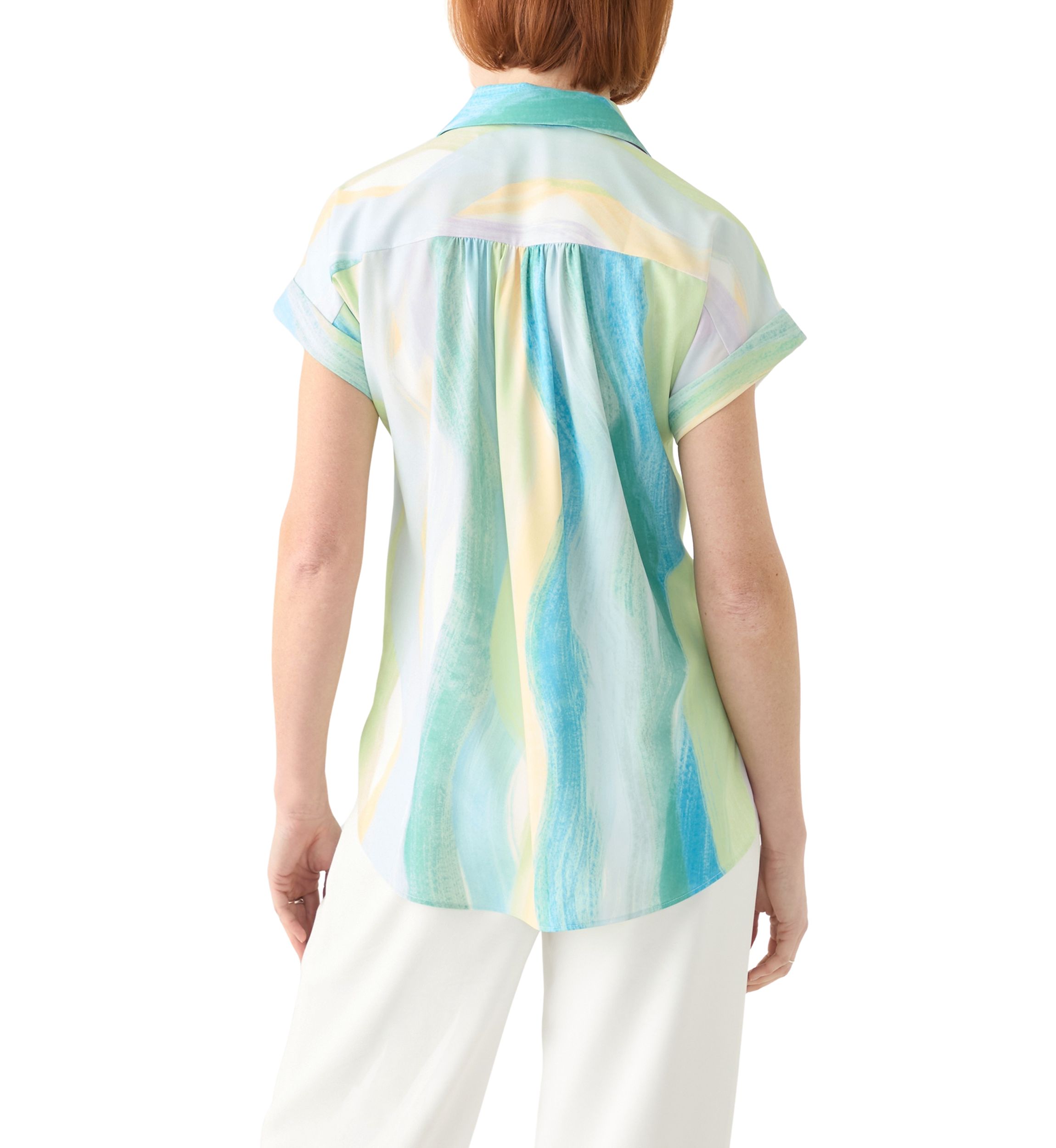 Womens Printed Short Sleeve Button Front Shirt