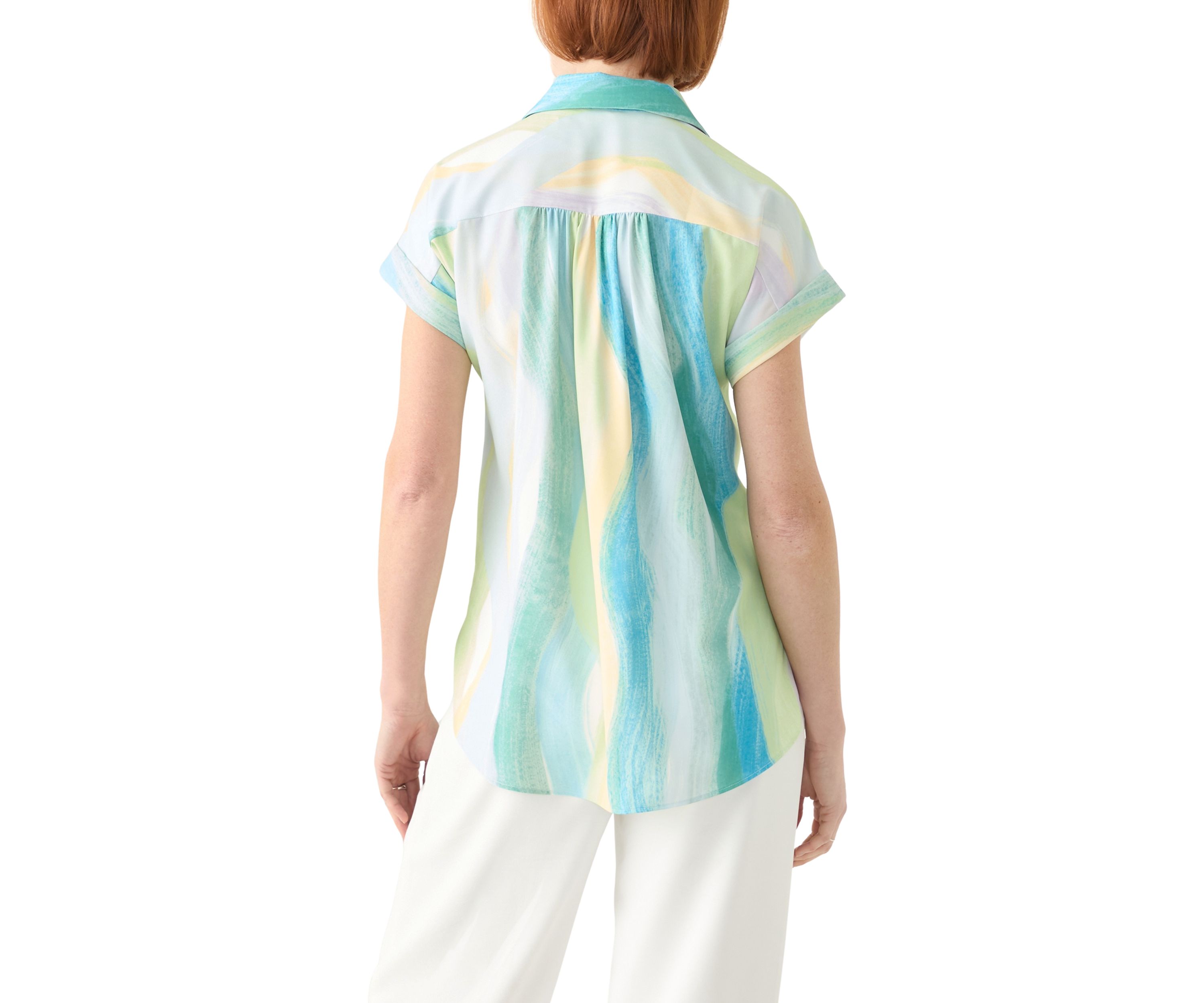Womens Printed Short Sleeve Button Front Shirt