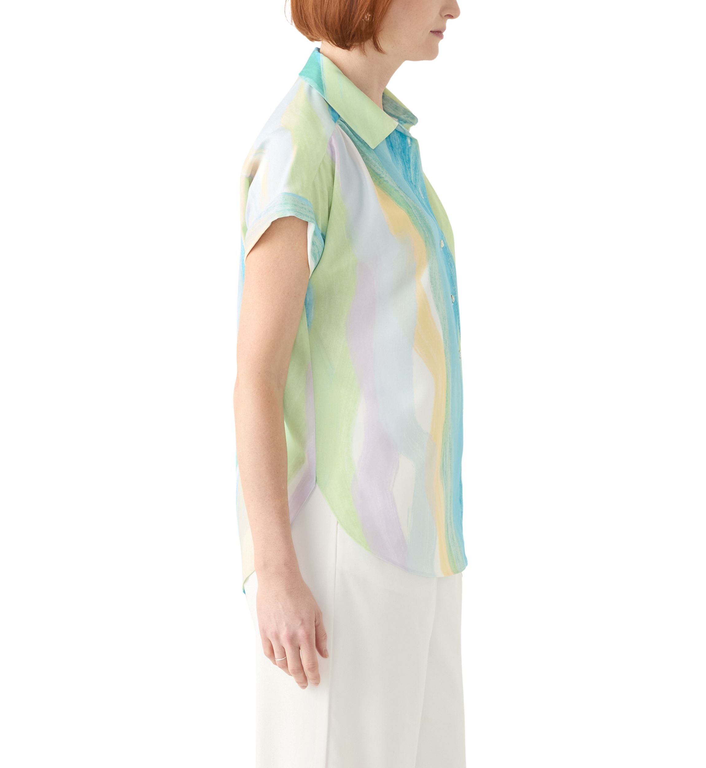 Womens Printed Short Sleeve Button Front Shirt